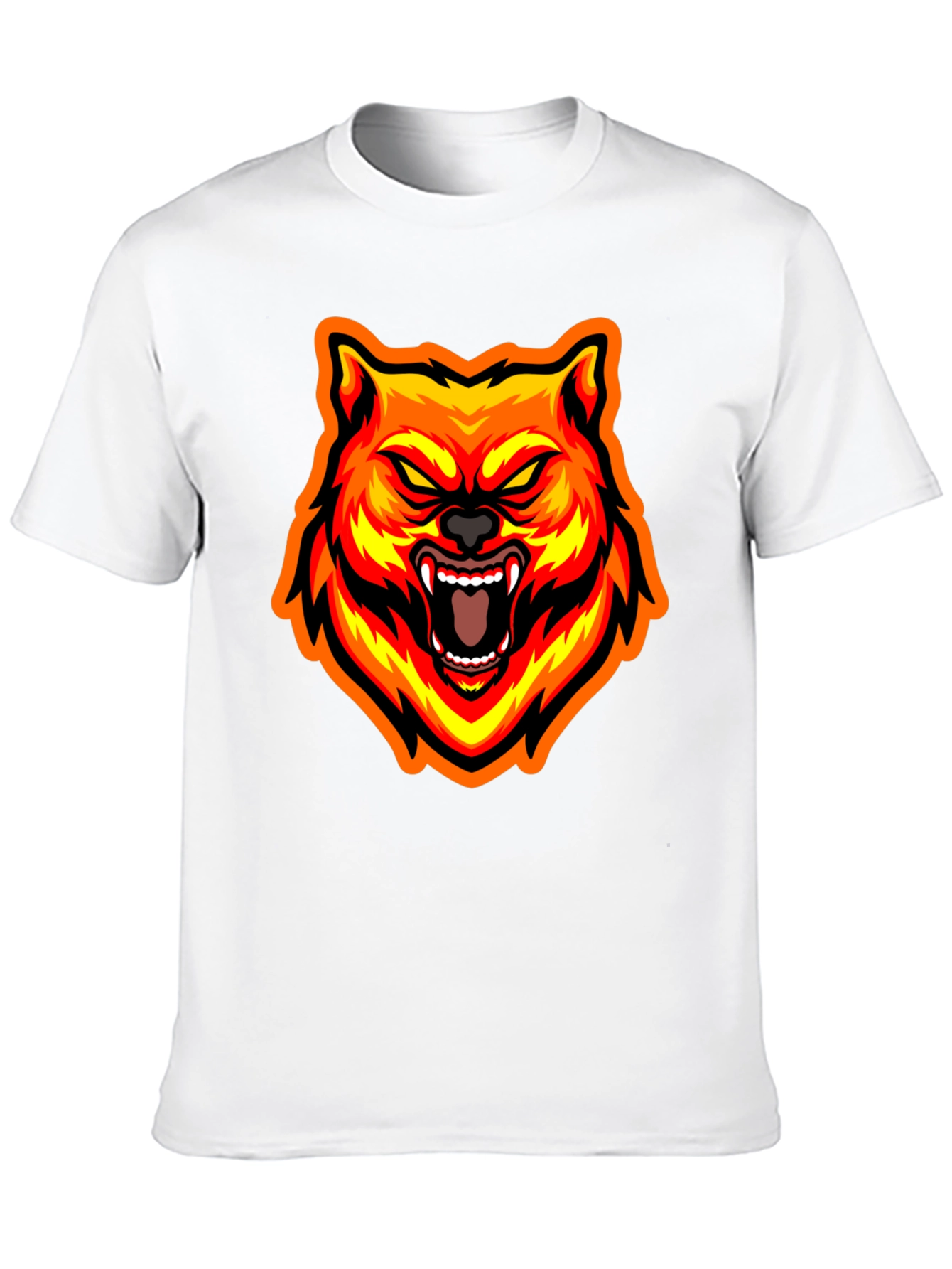 Fiery Wolf Graphic Tee - Bold Black T-Shirt