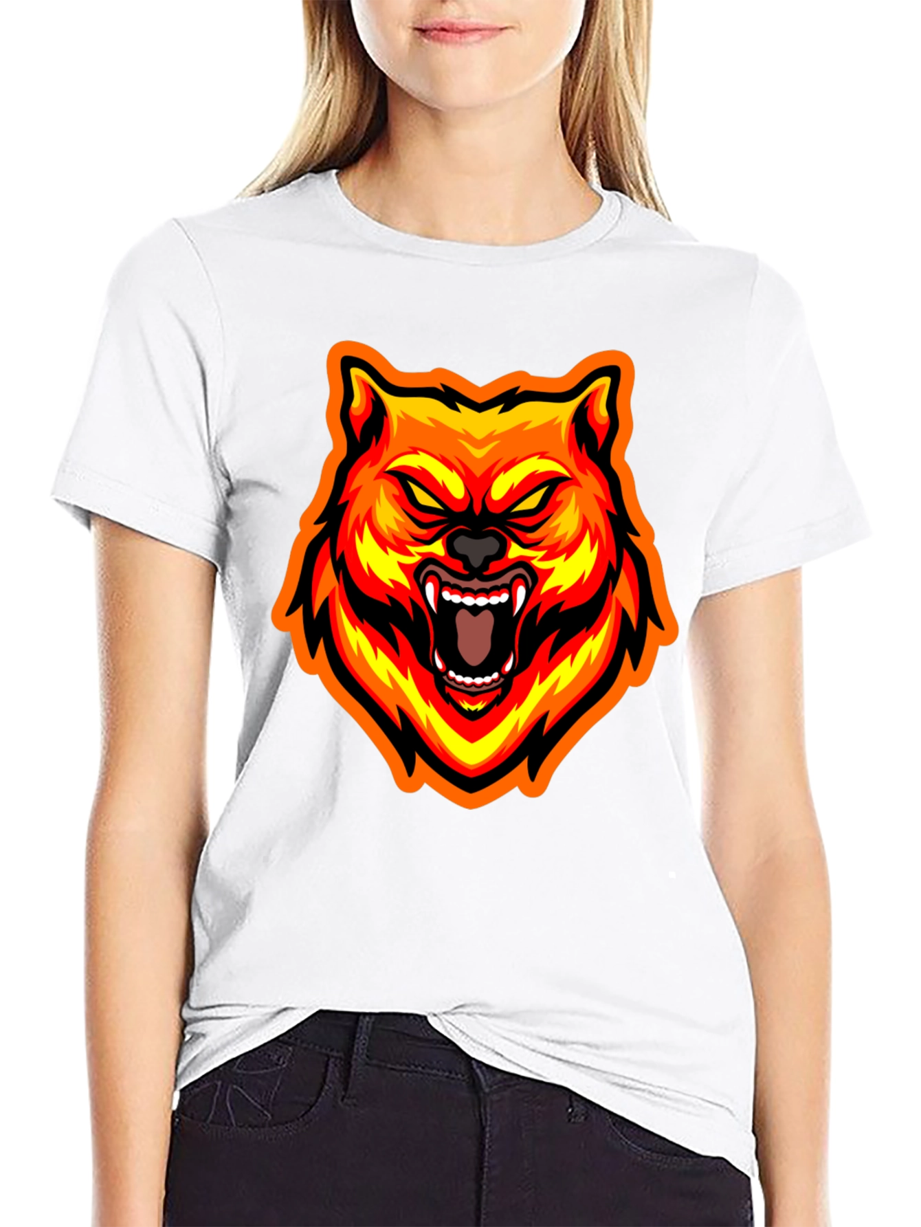 Fiery Wolf Graphic Tee - Bold Black T-Shirt