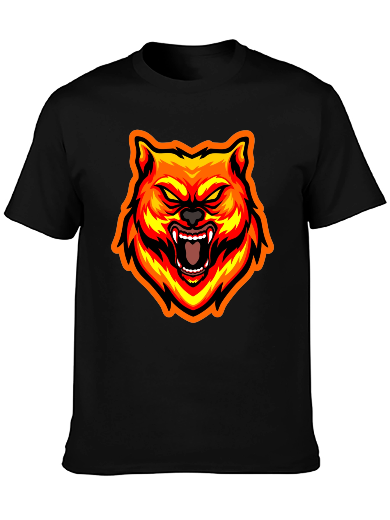 Fiery Wolf Graphic Tee - Bold Black T-Shirt