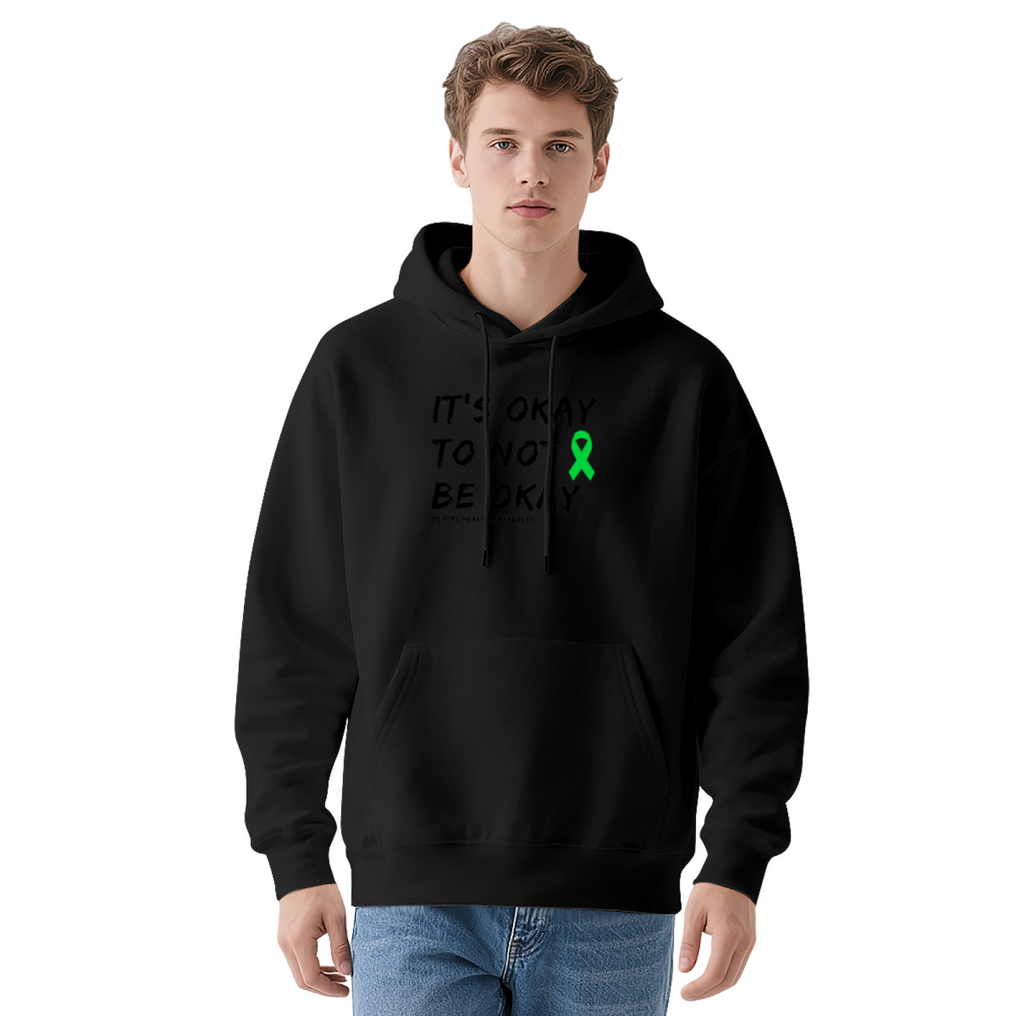 Mental Health Awareness Green Ribbon White Hoodie, Gentle Comfort Daily Top