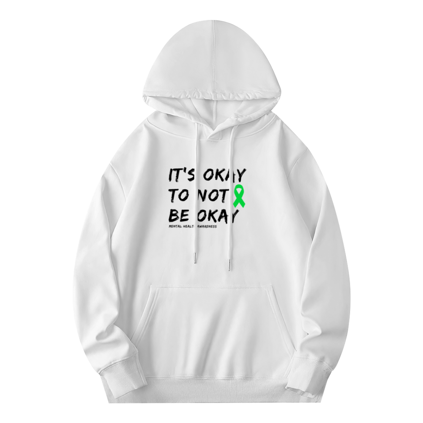 Mental Health Awareness Green Ribbon White Hoodie, Gentle Comfort Daily Top