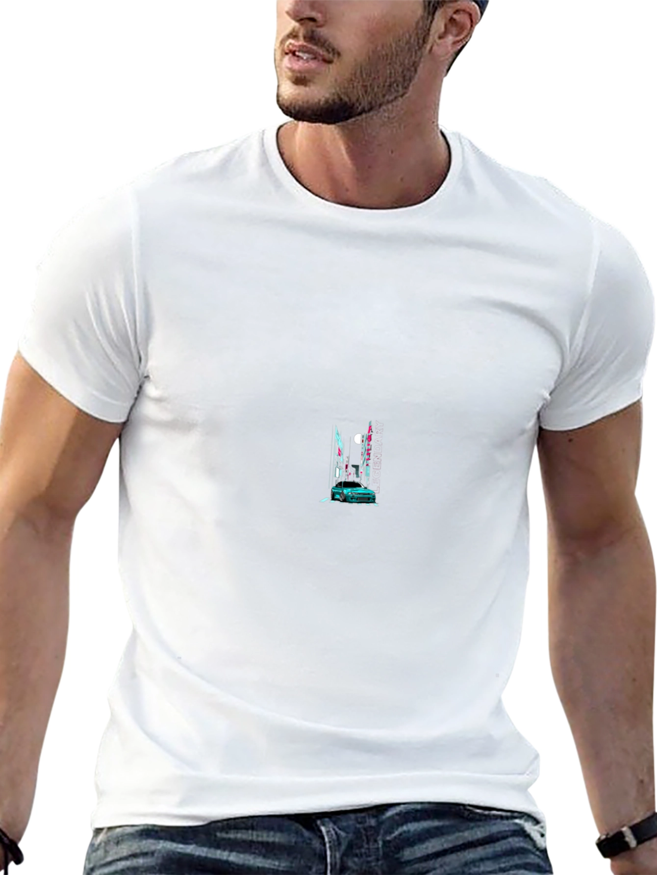 Black Graphic Tee - Car & Cityscape Design