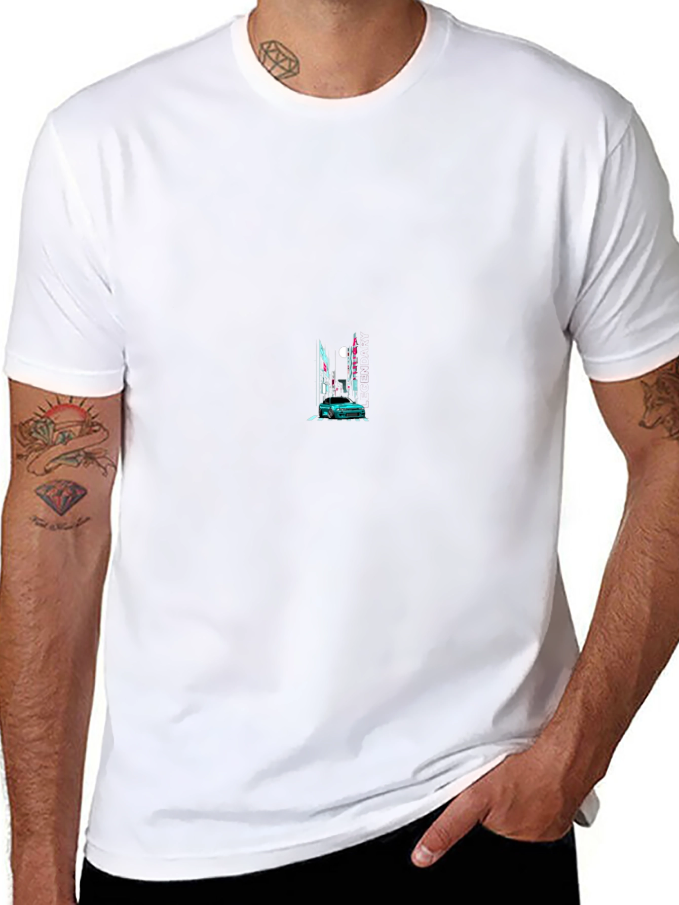 Black Graphic Tee - Car & Cityscape Design