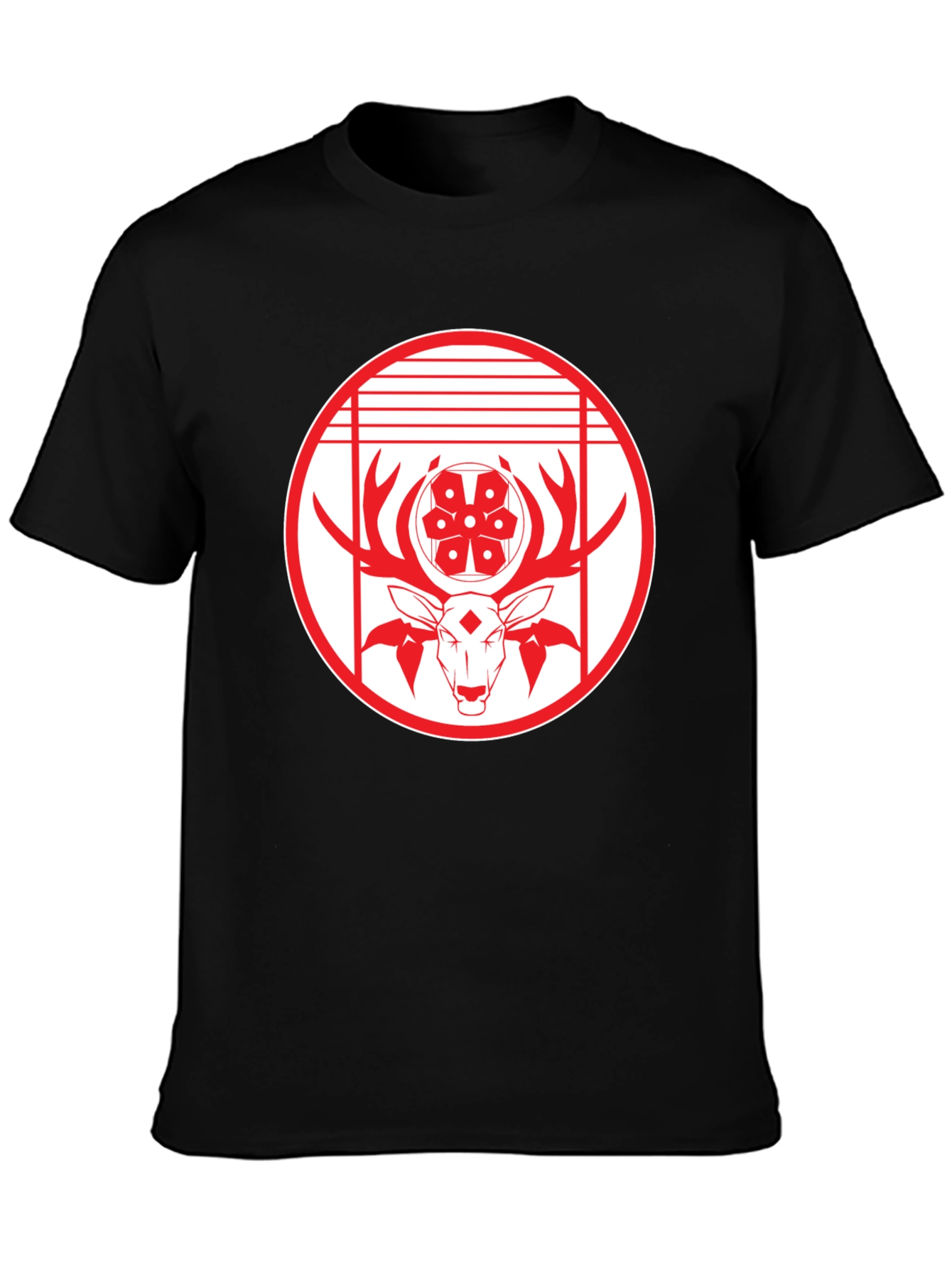 Deer Emblem Graphic Black T-Shirt