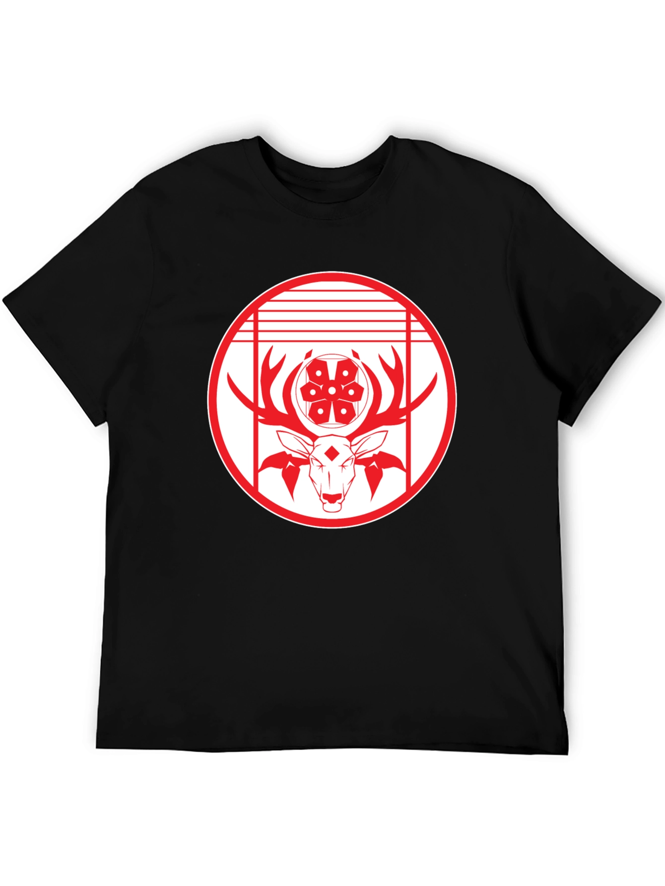 Deer Emblem Graphic Black T-Shirt