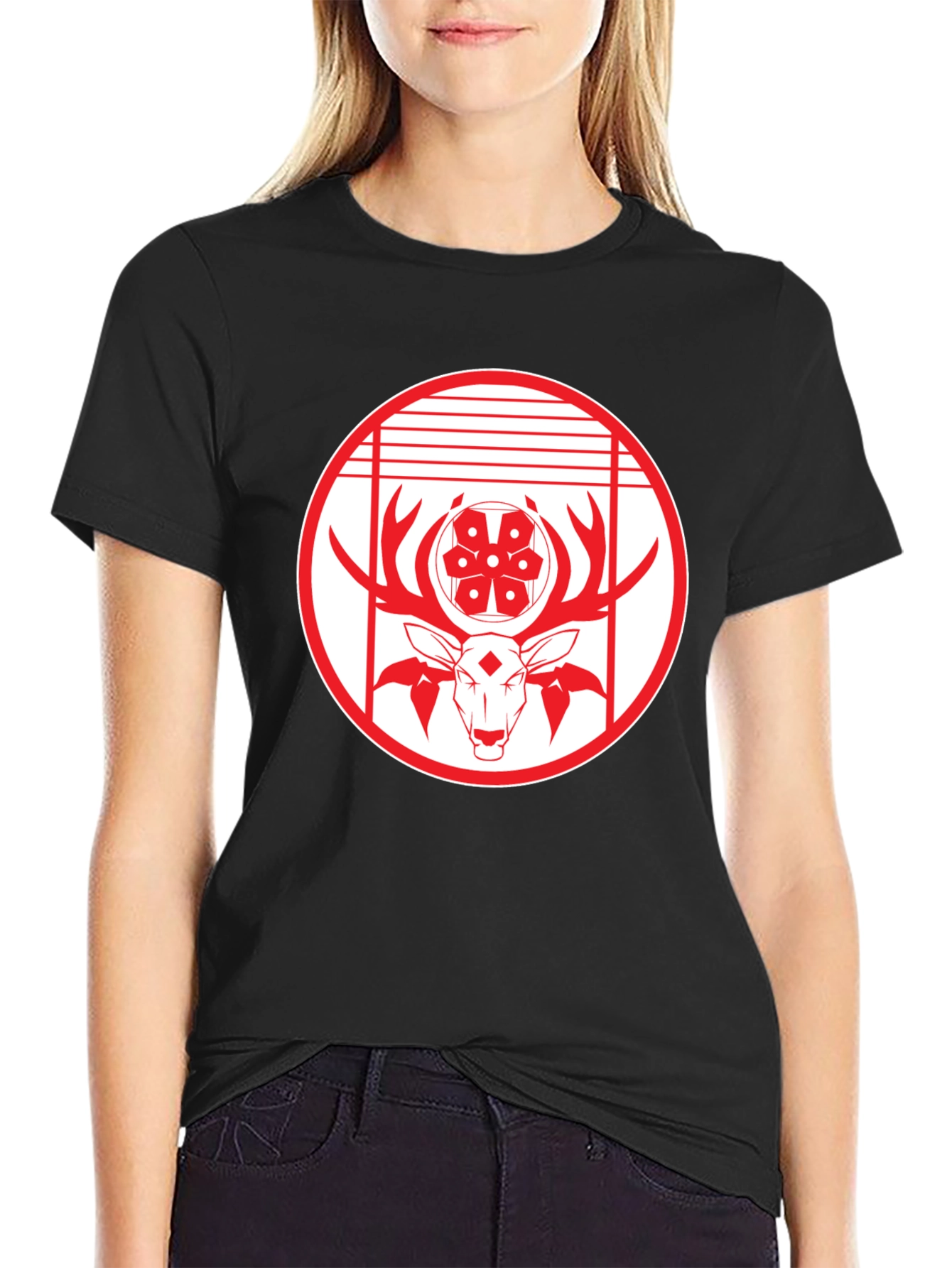 Deer Emblem Graphic Black T-Shirt