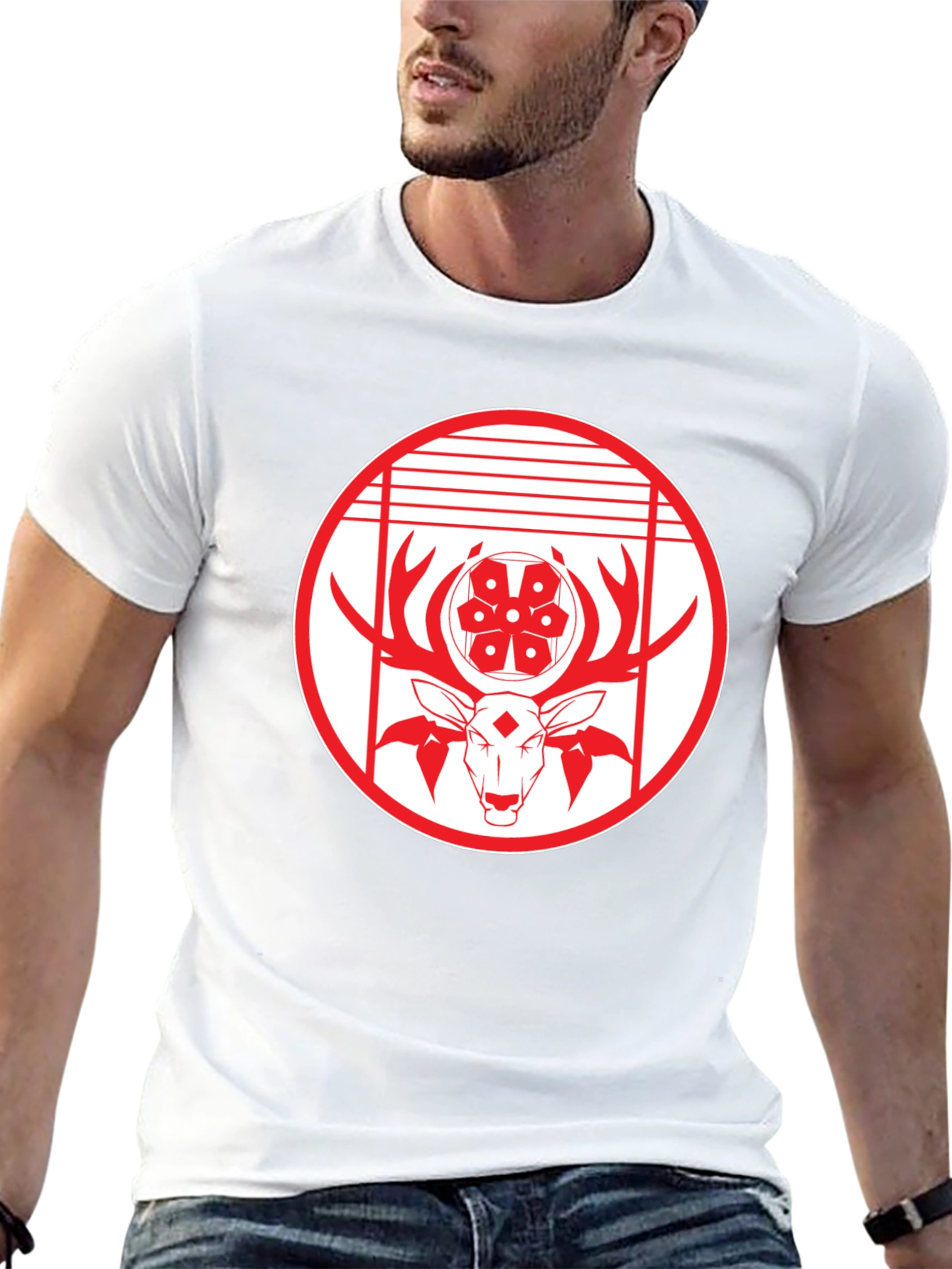Deer Emblem Graphic Black T-Shirt