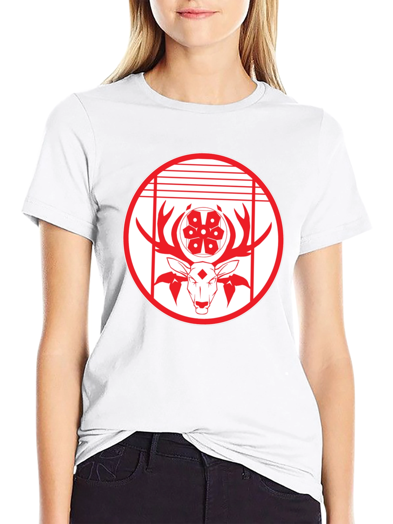 Deer Emblem Graphic Black T-Shirt