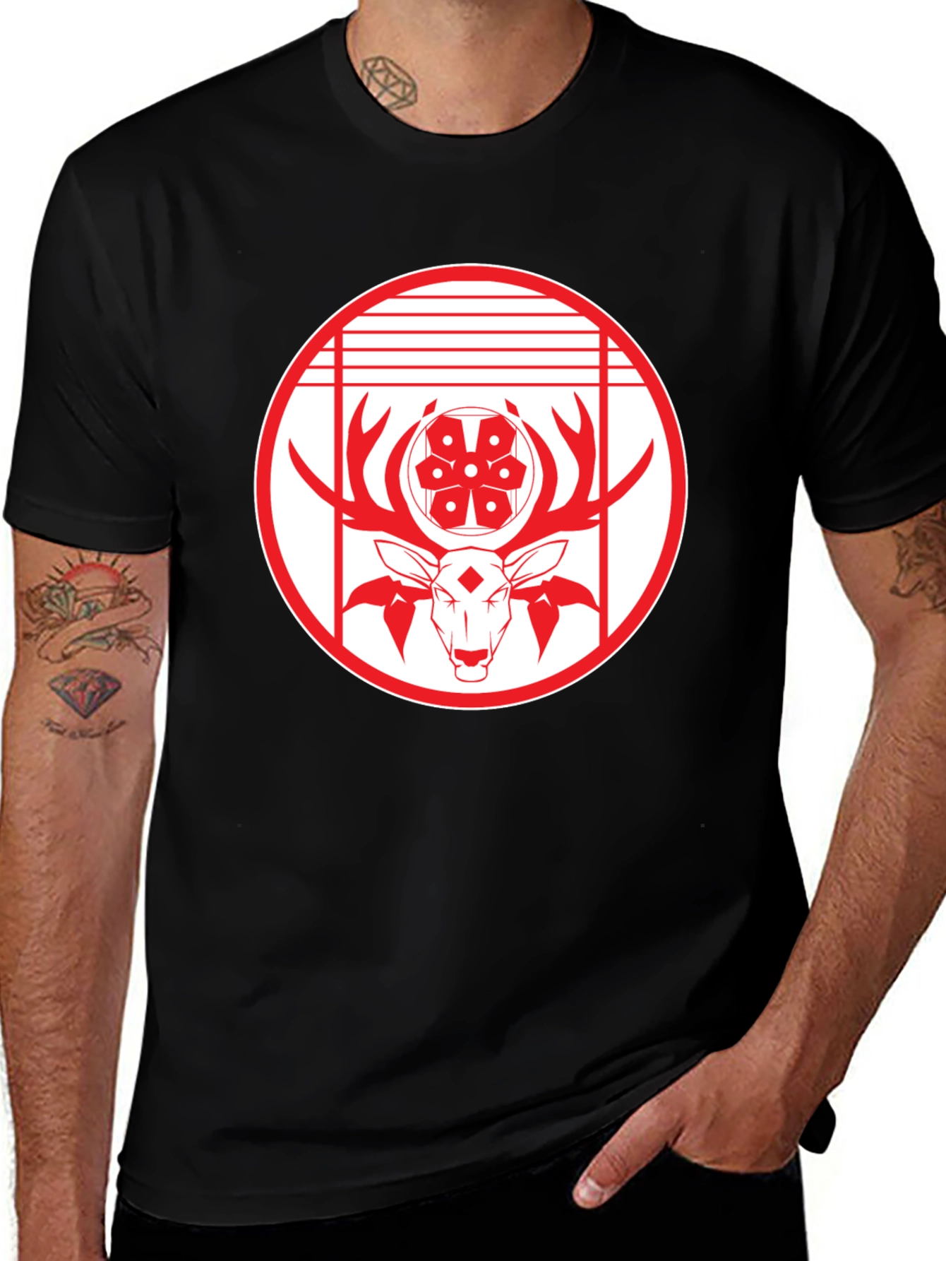 Deer Emblem Graphic Black T-Shirt