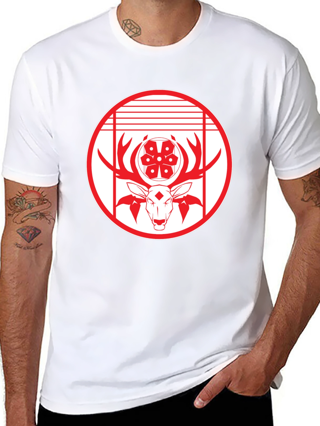 Deer Emblem Graphic Black T-Shirt