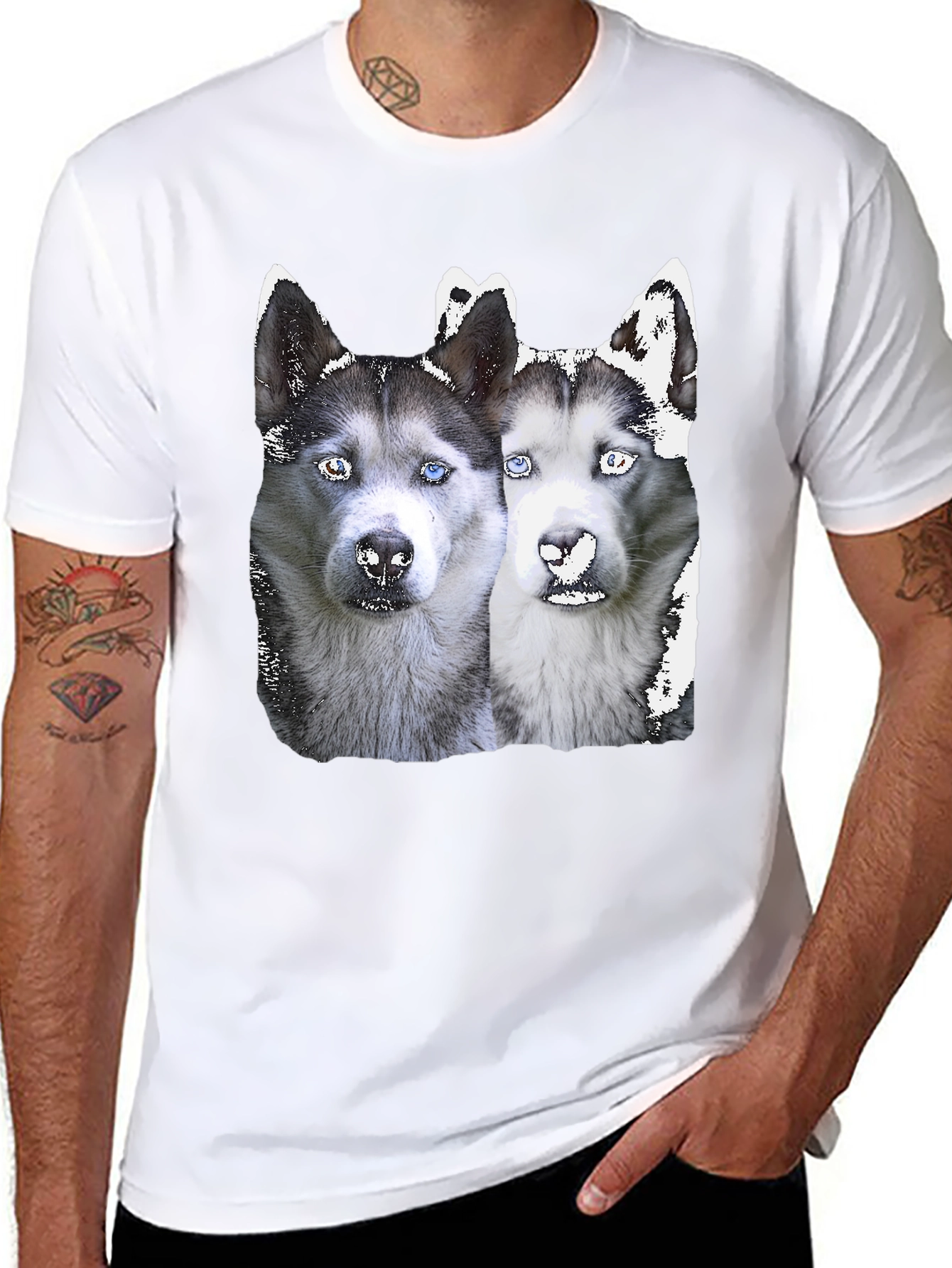 Husky Duo Graphic Tee - Black Cotton Blend