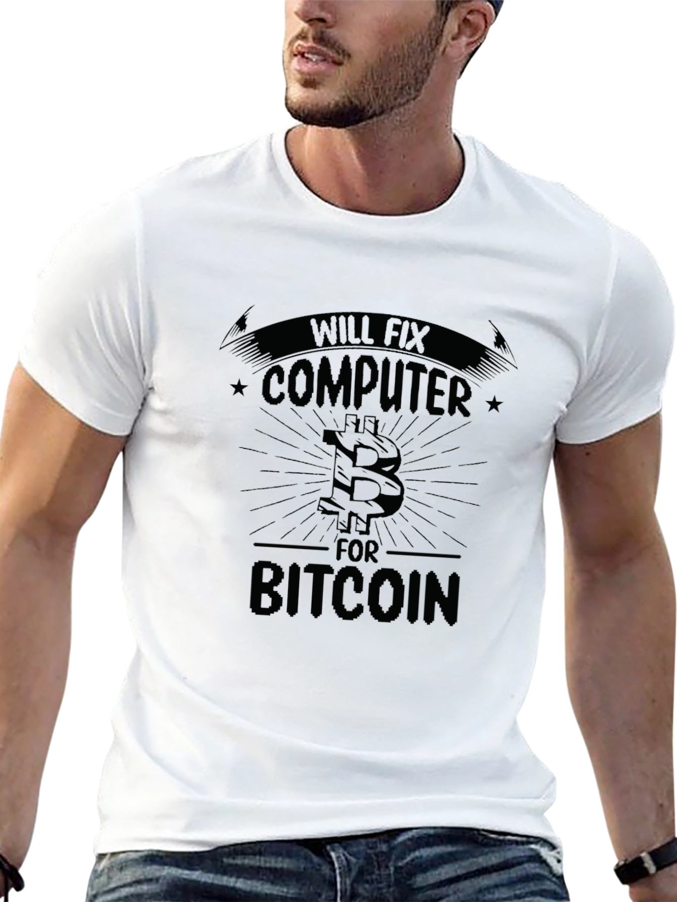 Will Fix Computer For Bitcoin Funny Black T-Shirt