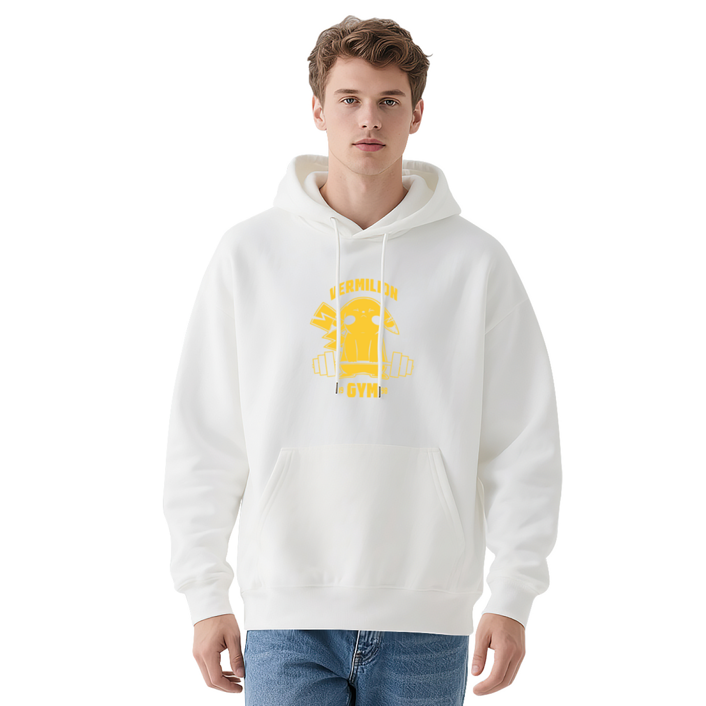 Vermilion Gym Pikachu Fitness Fan Red Hoodie, Loose Comfort Training Wear