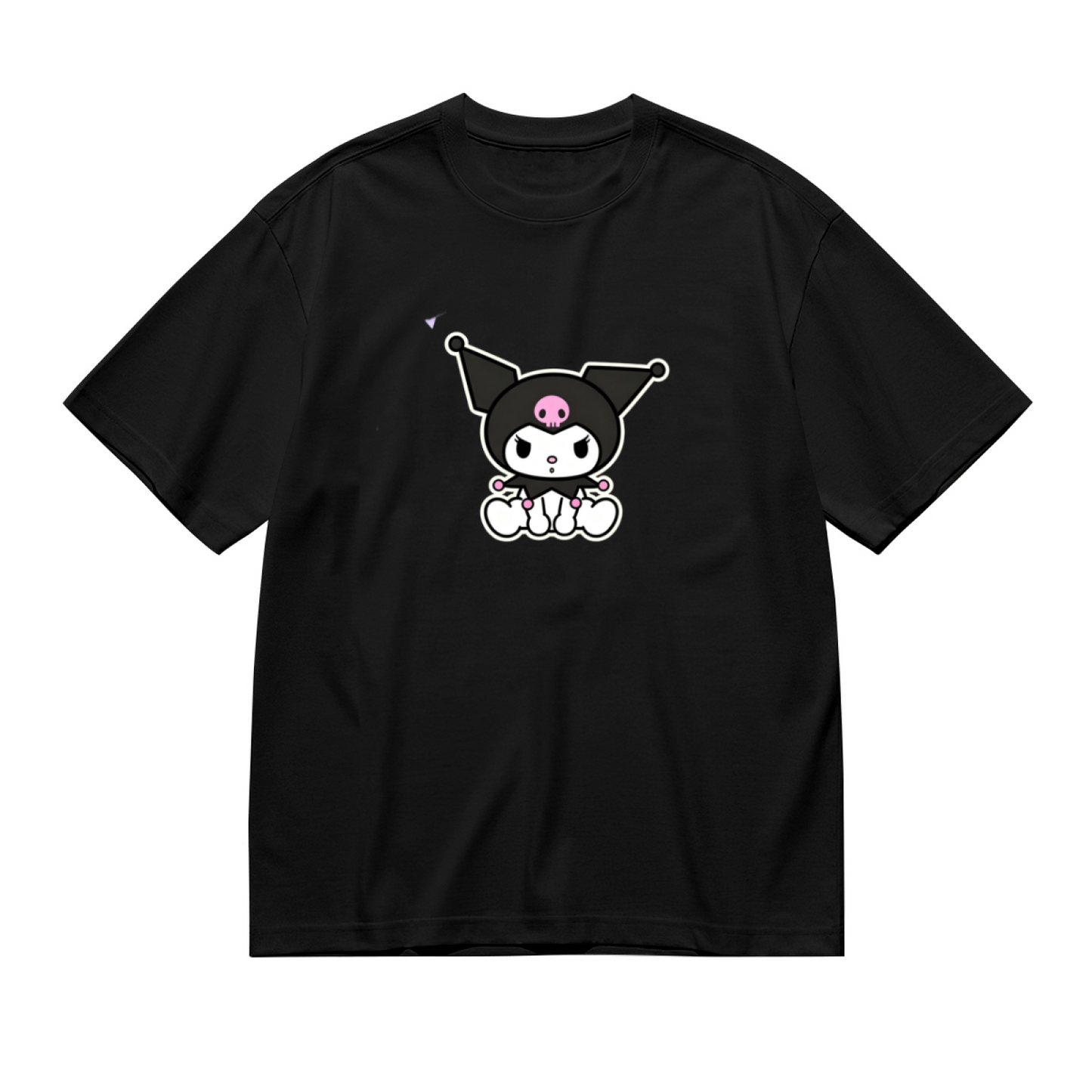 Cute Sitting Kuromi Cartoon Print Plus Size Black Women Tee