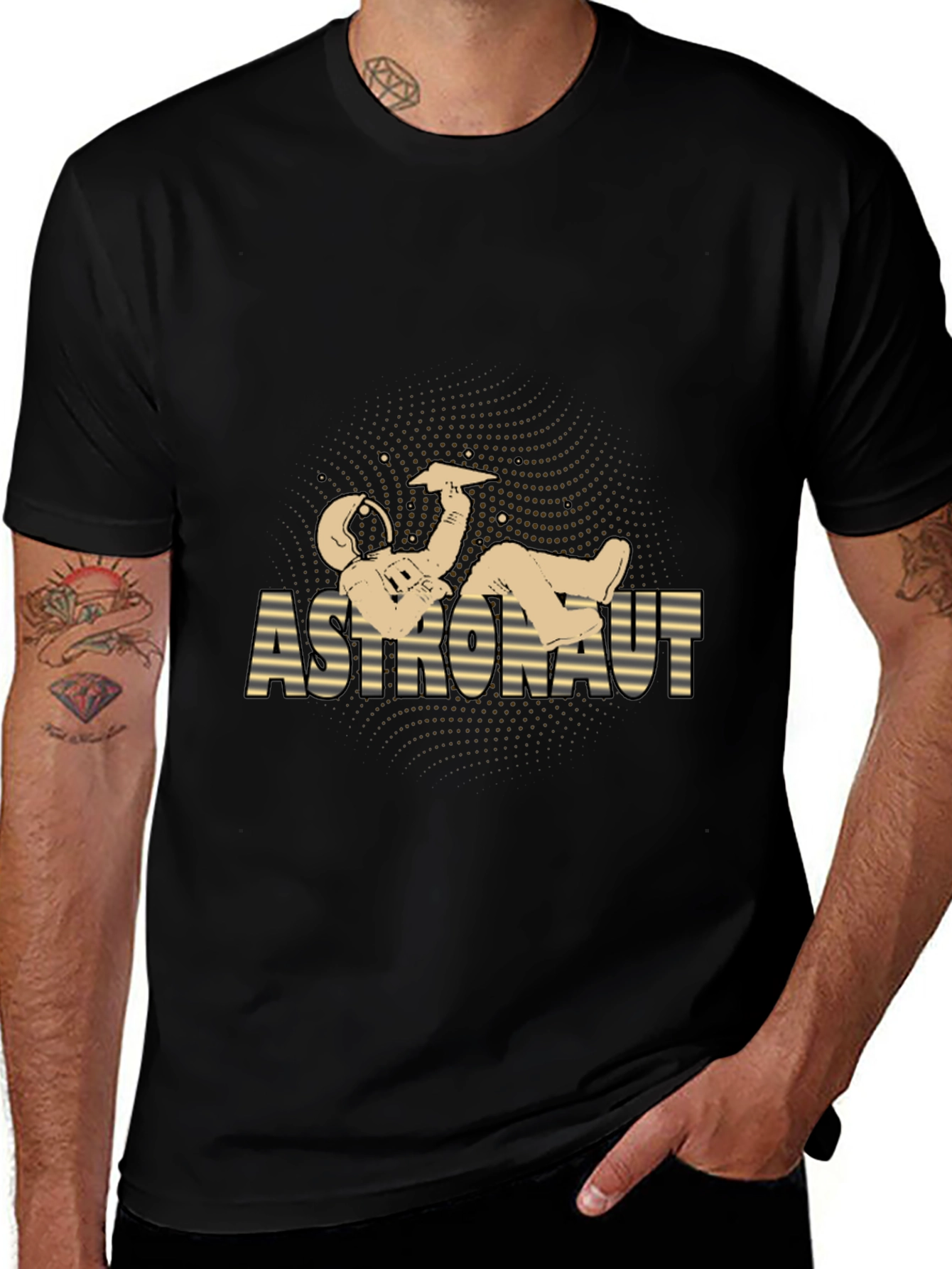 Astronaut Relaxing Graphic Tee - Black Cotton Blend