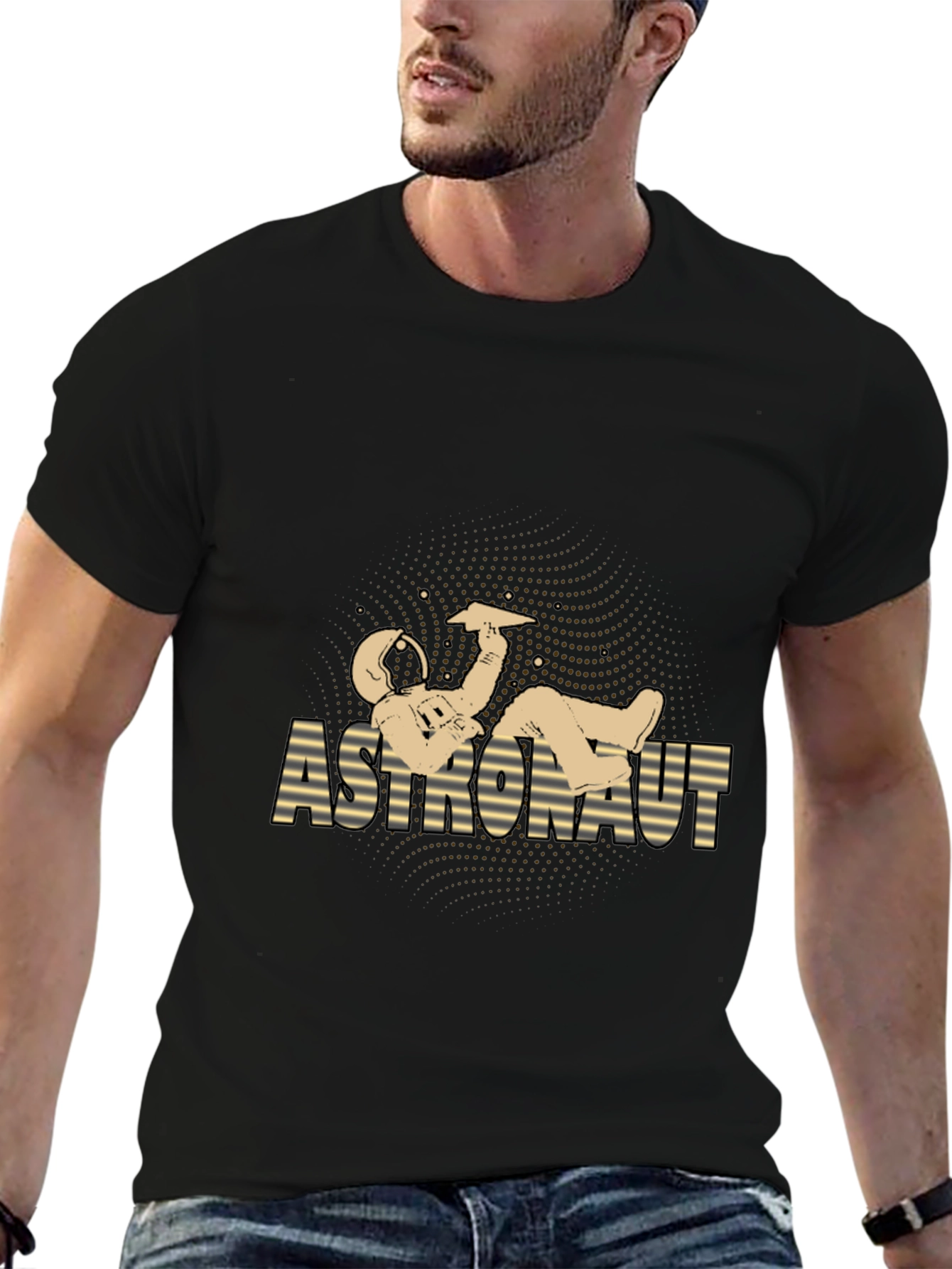 Astronaut Relaxing Graphic Tee - Black Cotton Blend