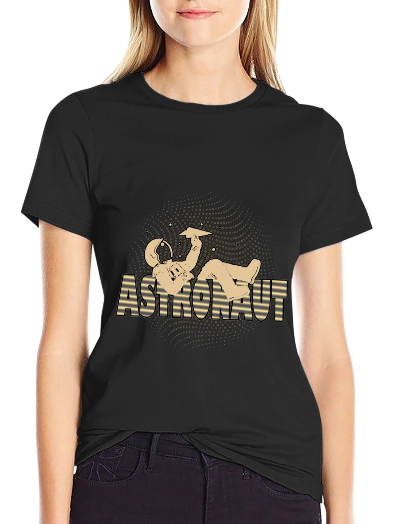 Astronaut Relaxing Graphic Tee - Black Cotton Blend