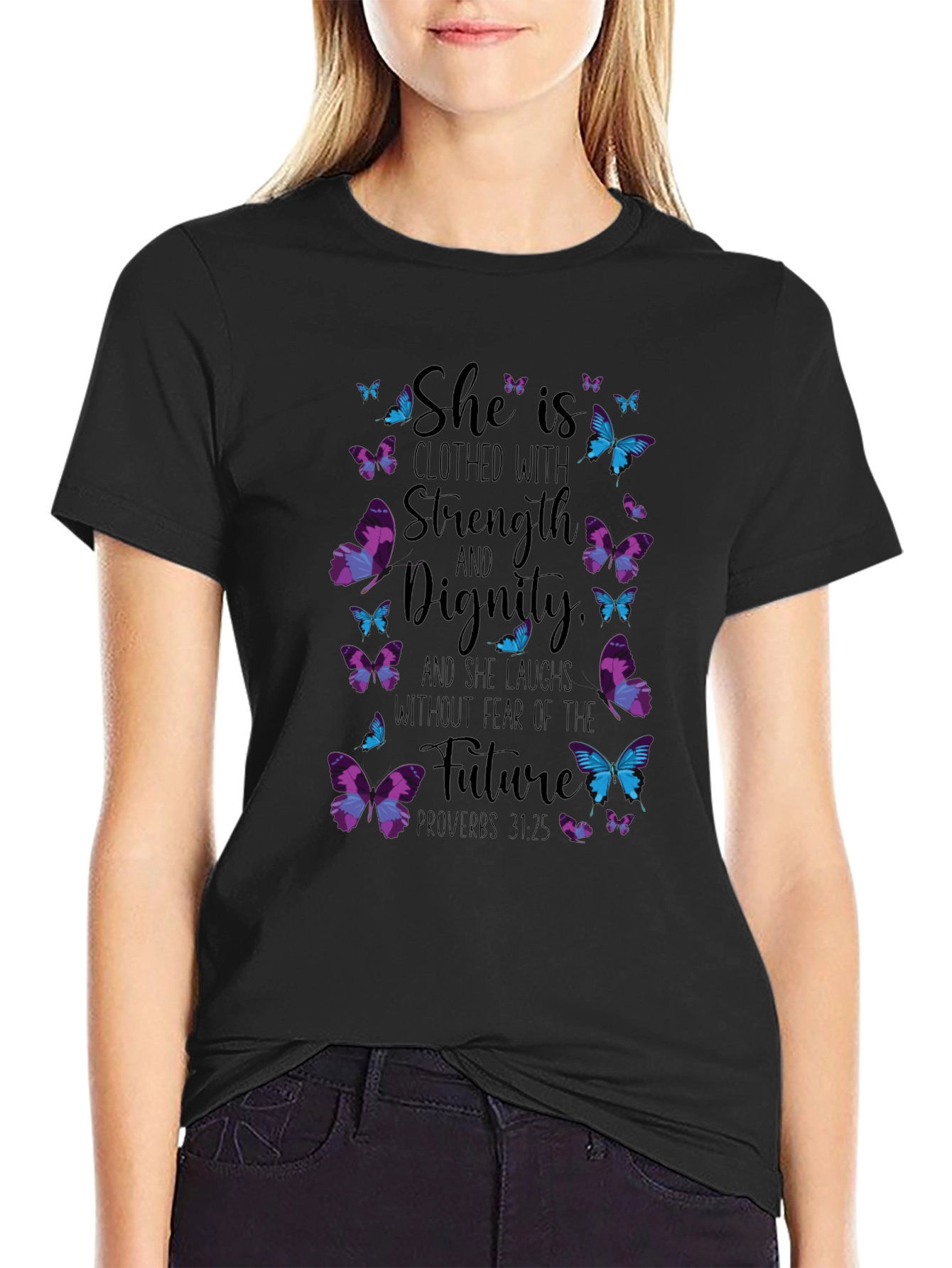 She is Strength & Dignity Black Graphic Tee