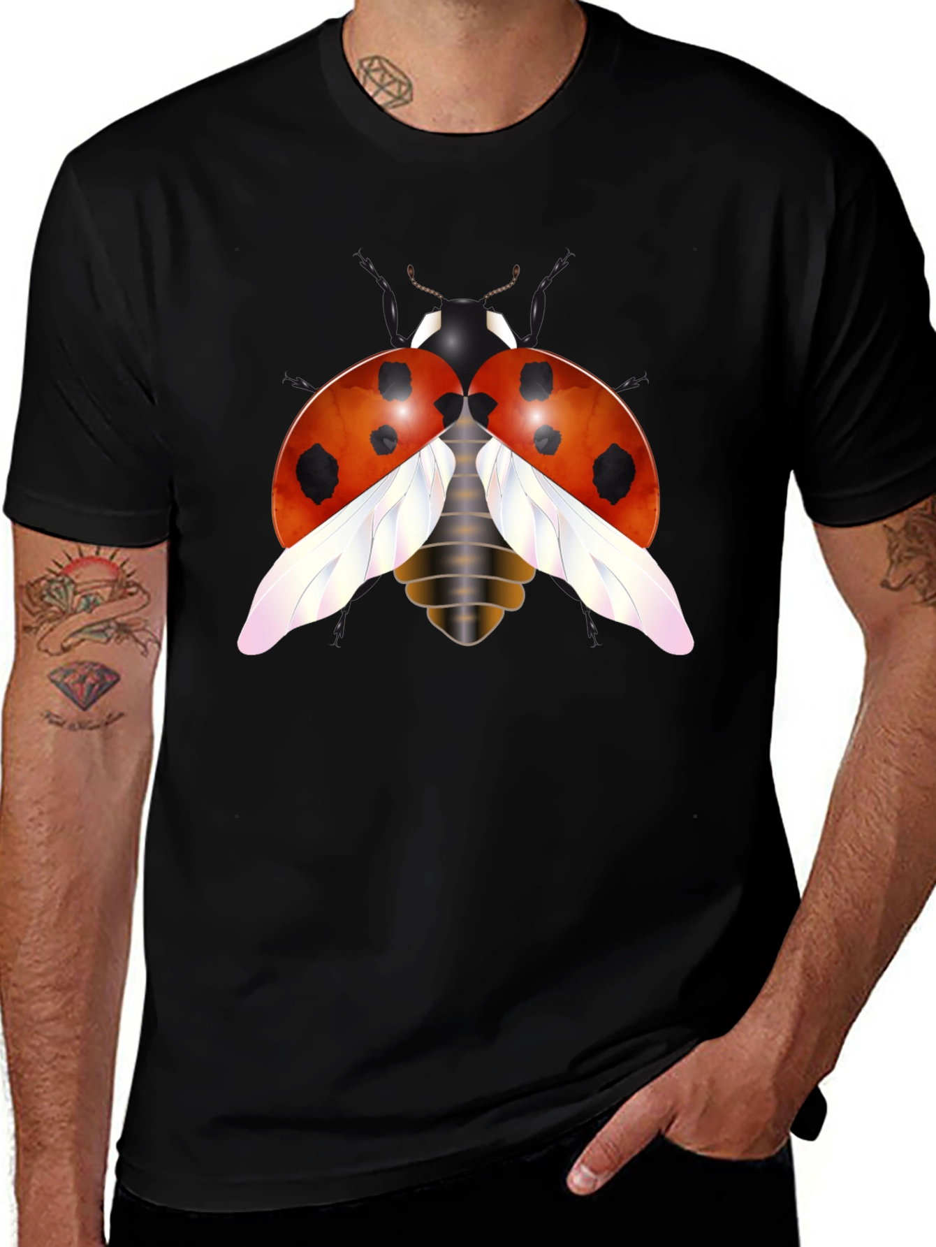 Ladybug Graphic Tee - Trendy Insect Design Black T-Shirt