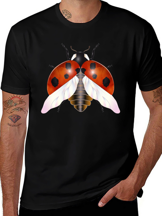 Ladybug Graphic Tee - Trendy Insect Design Black T-Shirt