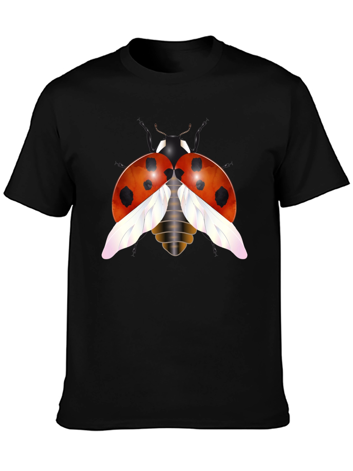 Ladybug Graphic Tee - Trendy Insect Design Black T-Shirt