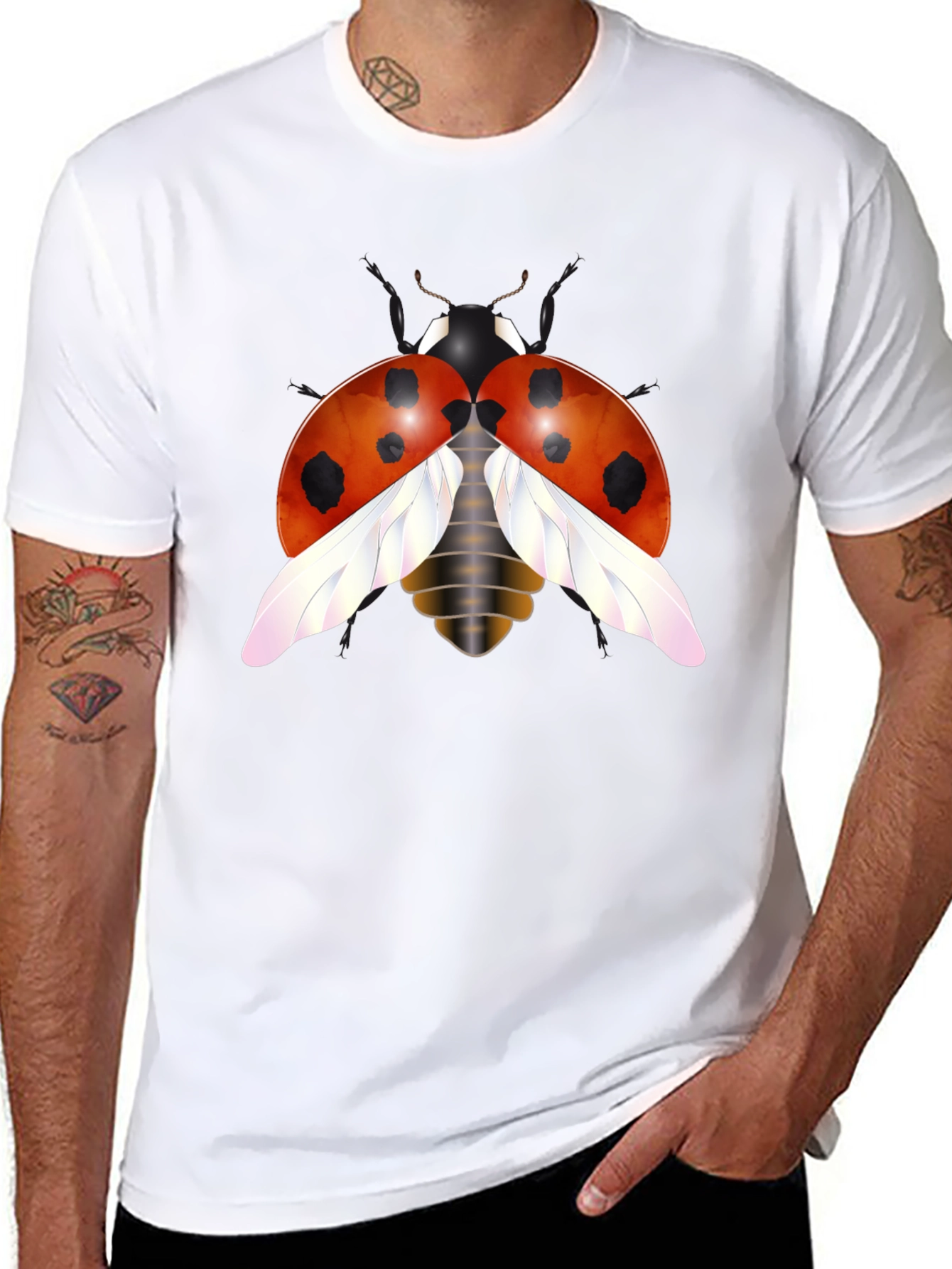 Ladybug Graphic Tee - Trendy Insect Design Black T-Shirt