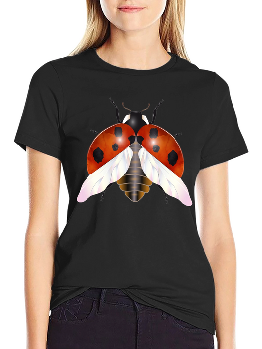 Ladybug Graphic Tee - Trendy Insect Design Black T-Shirt