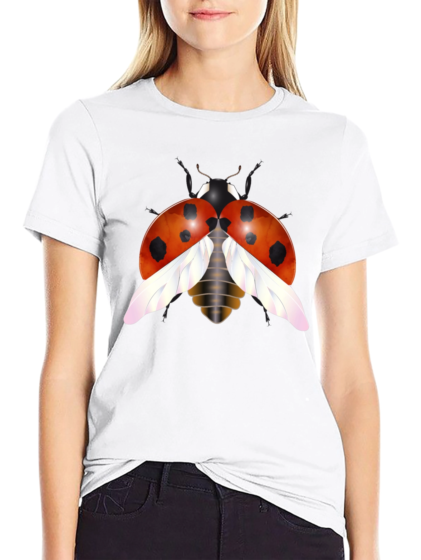Ladybug Graphic Tee - Trendy Insect Design Black T-Shirt