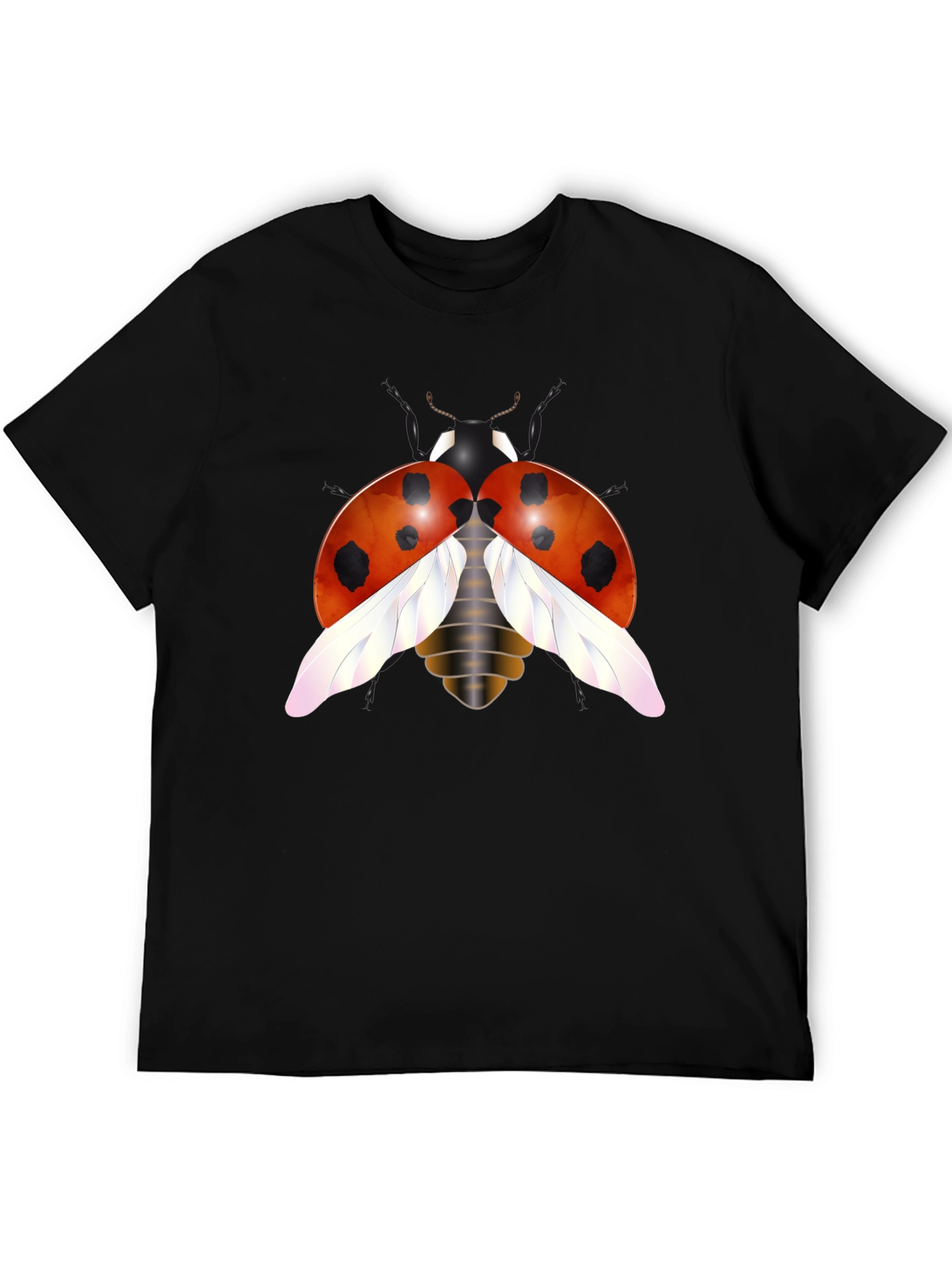 Ladybug Graphic Tee - Trendy Insect Design Black T-Shirt