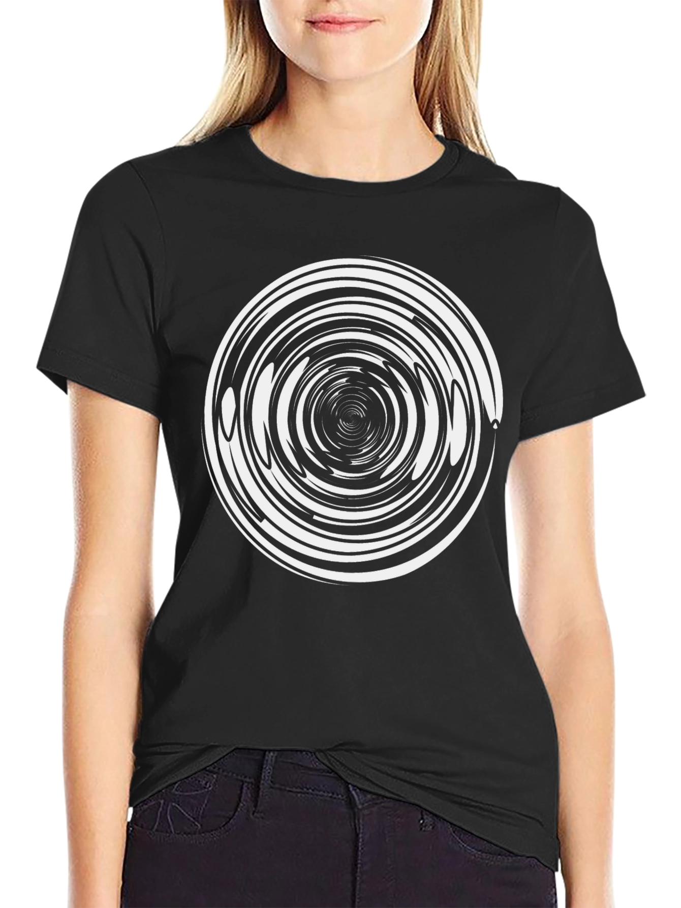 Hypnotic Swirl Graphic Black T-Shirt