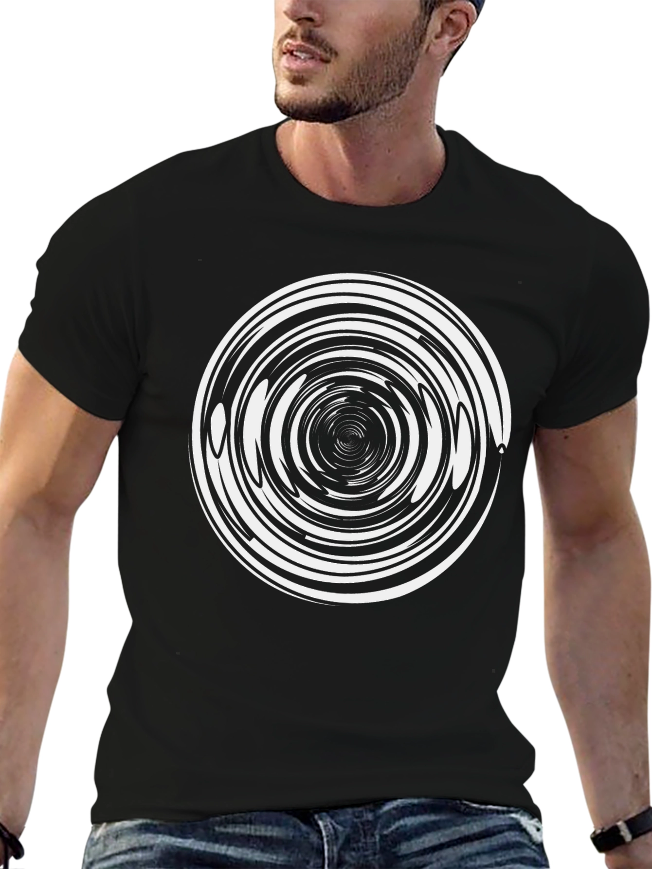 Hypnotic Swirl Graphic Black T-Shirt
