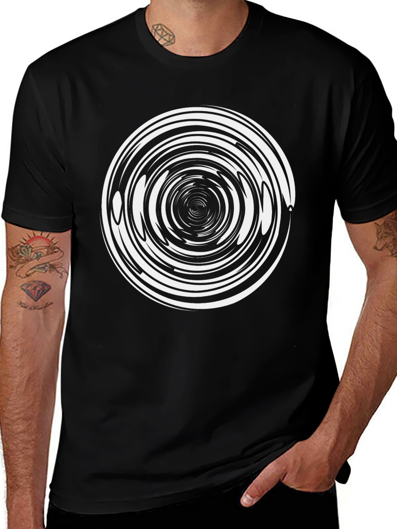 Hypnotic Swirl Graphic Black T-Shirt