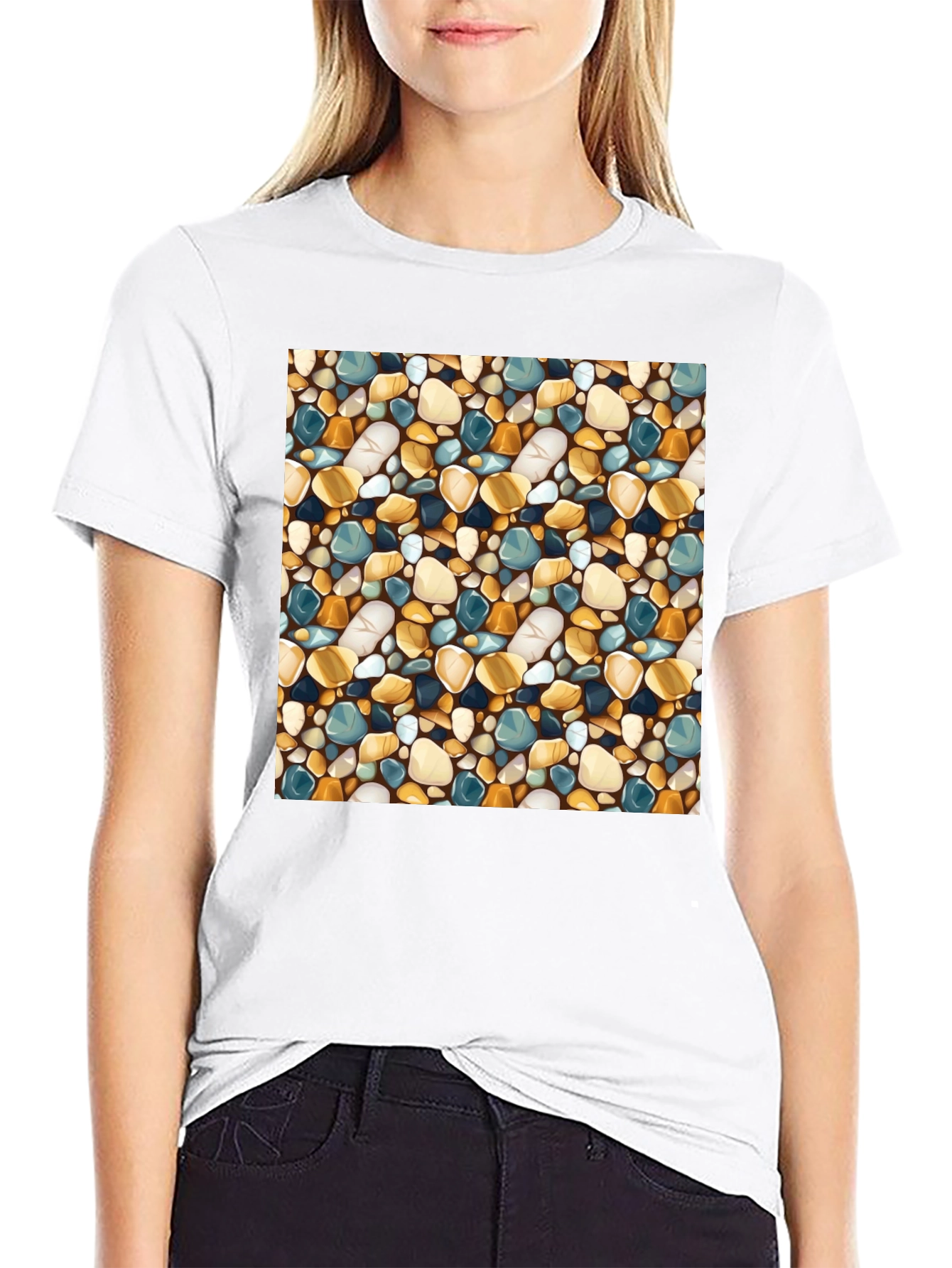 Stylish Pebble Pattern Black T-Shirt