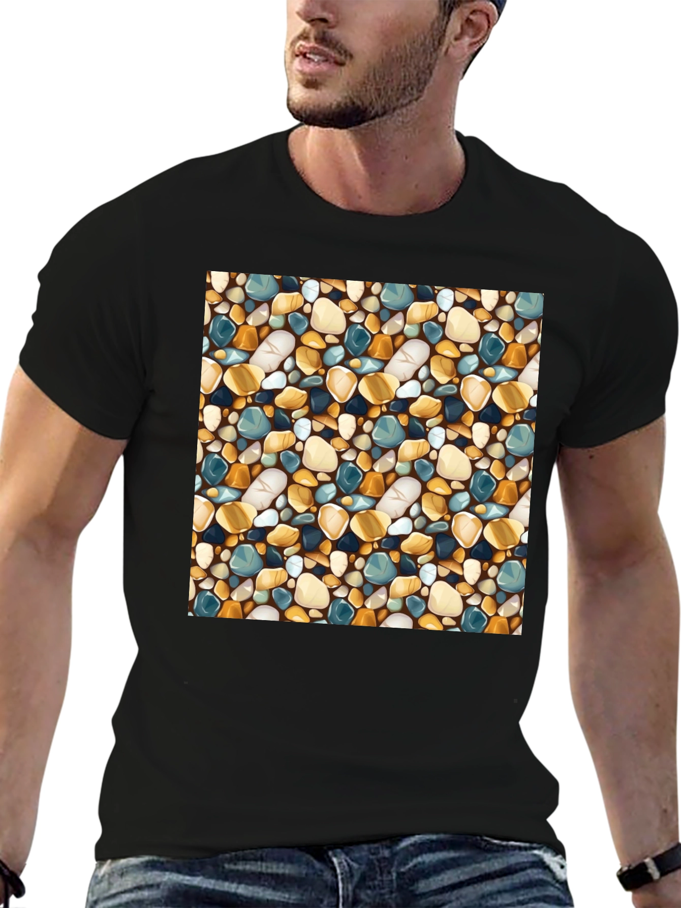 Stylish Pebble Pattern Black T-Shirt