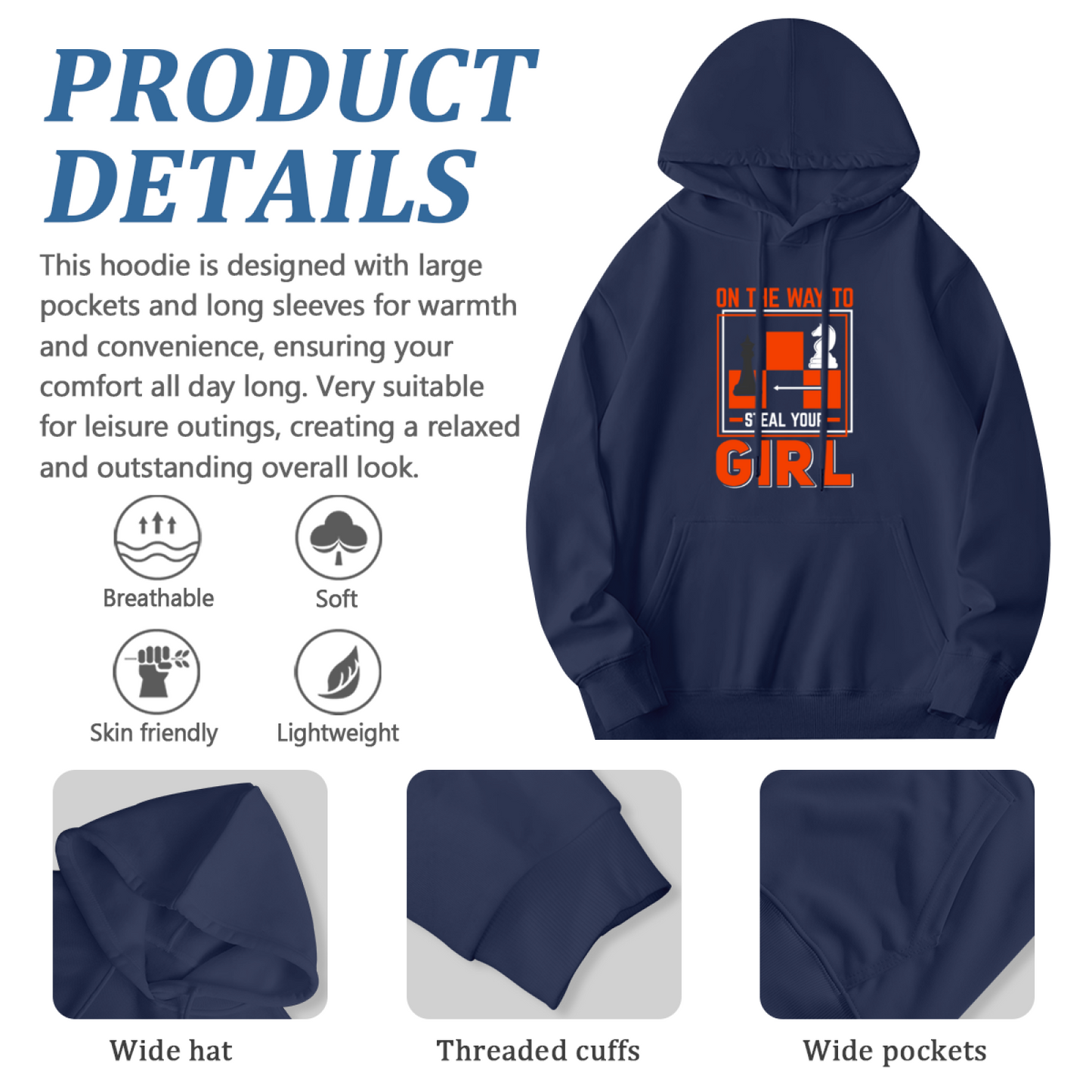 Chess Steal Your Girl Navy Graphic Hoodie