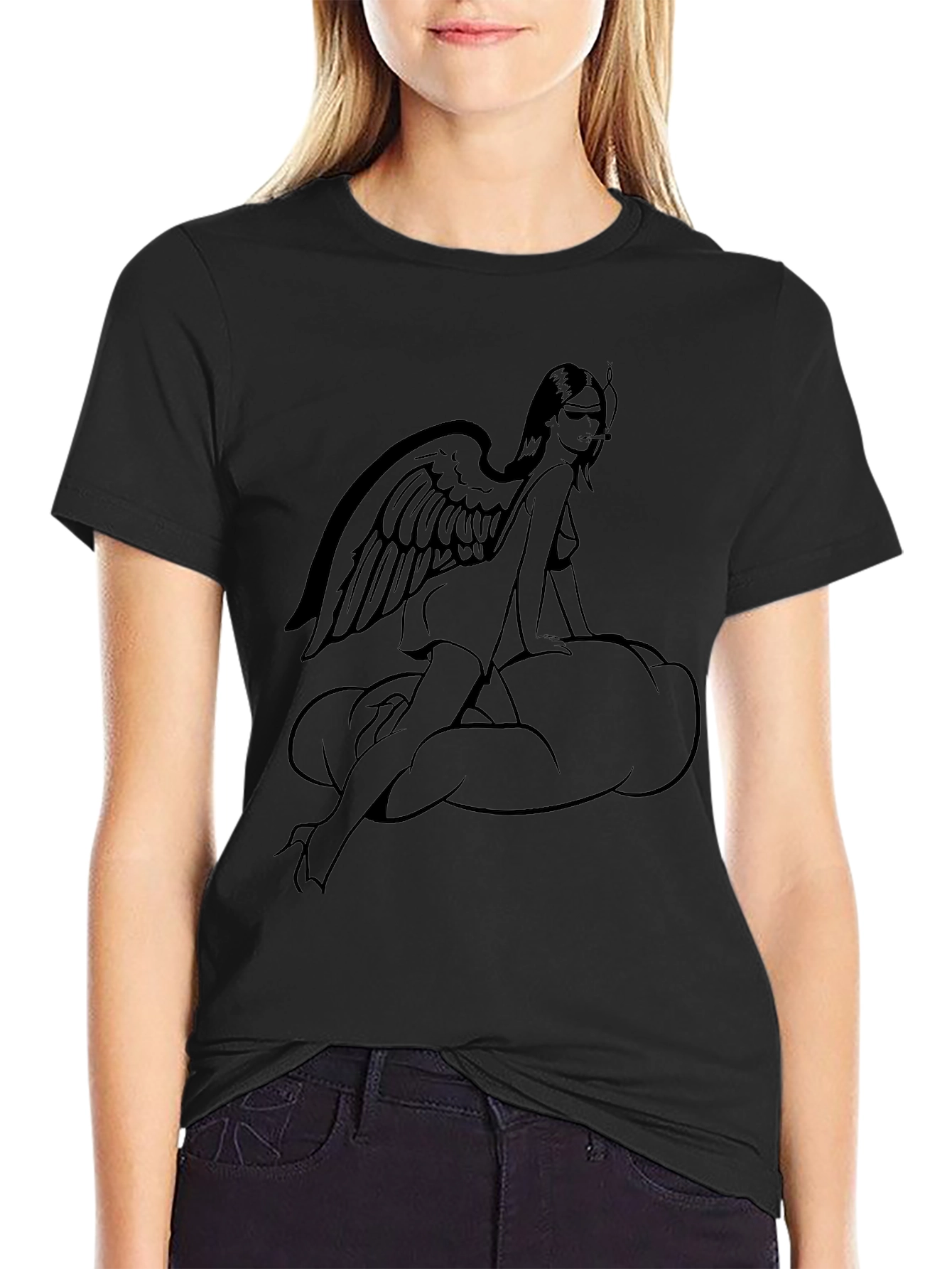 Angel Wing Woman Graphic T-Shirt - Black