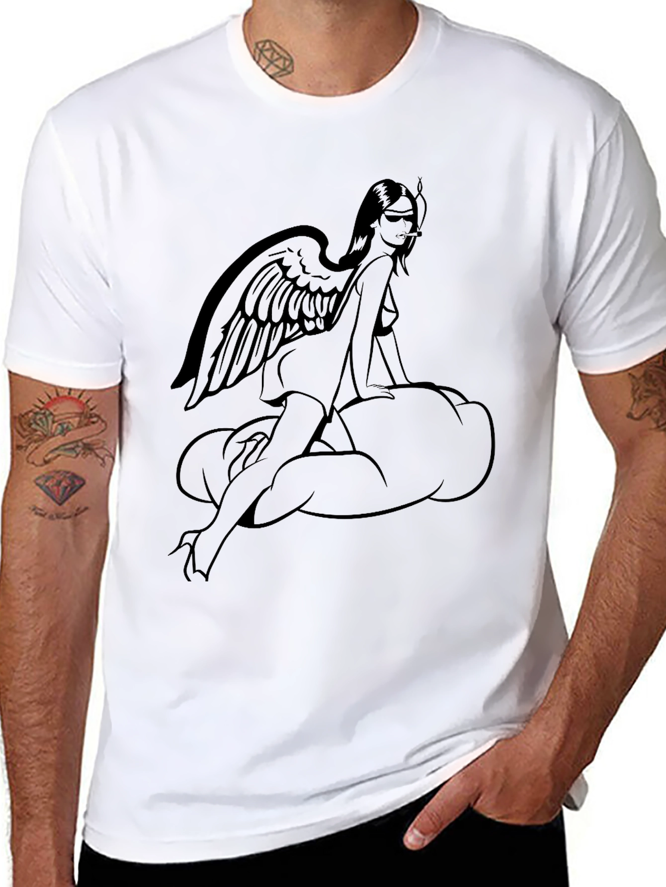 Angel Wing Woman Graphic T-Shirt - Black