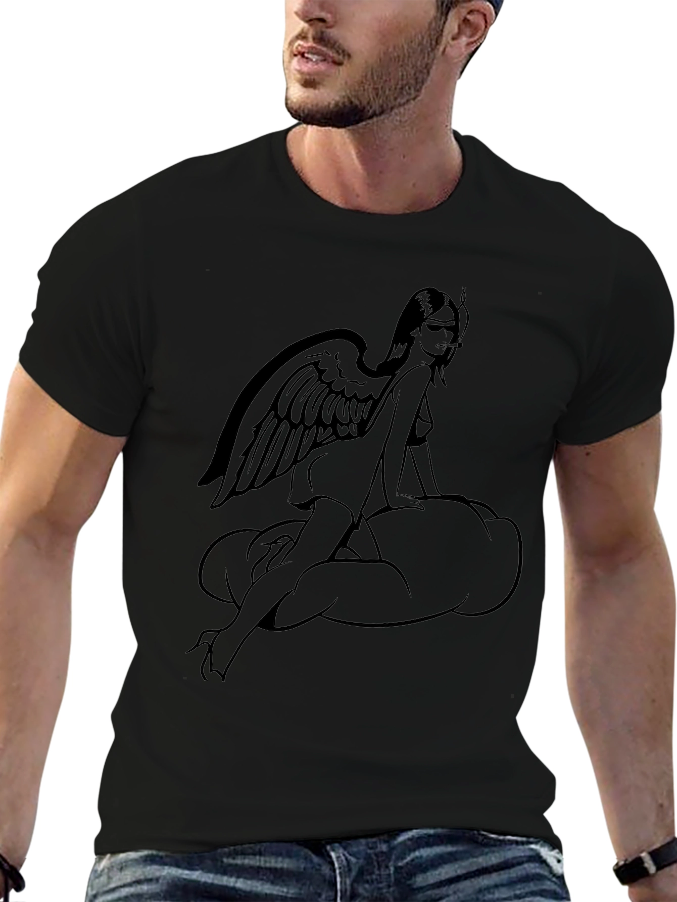 Angel Wing Woman Graphic T-Shirt - Black