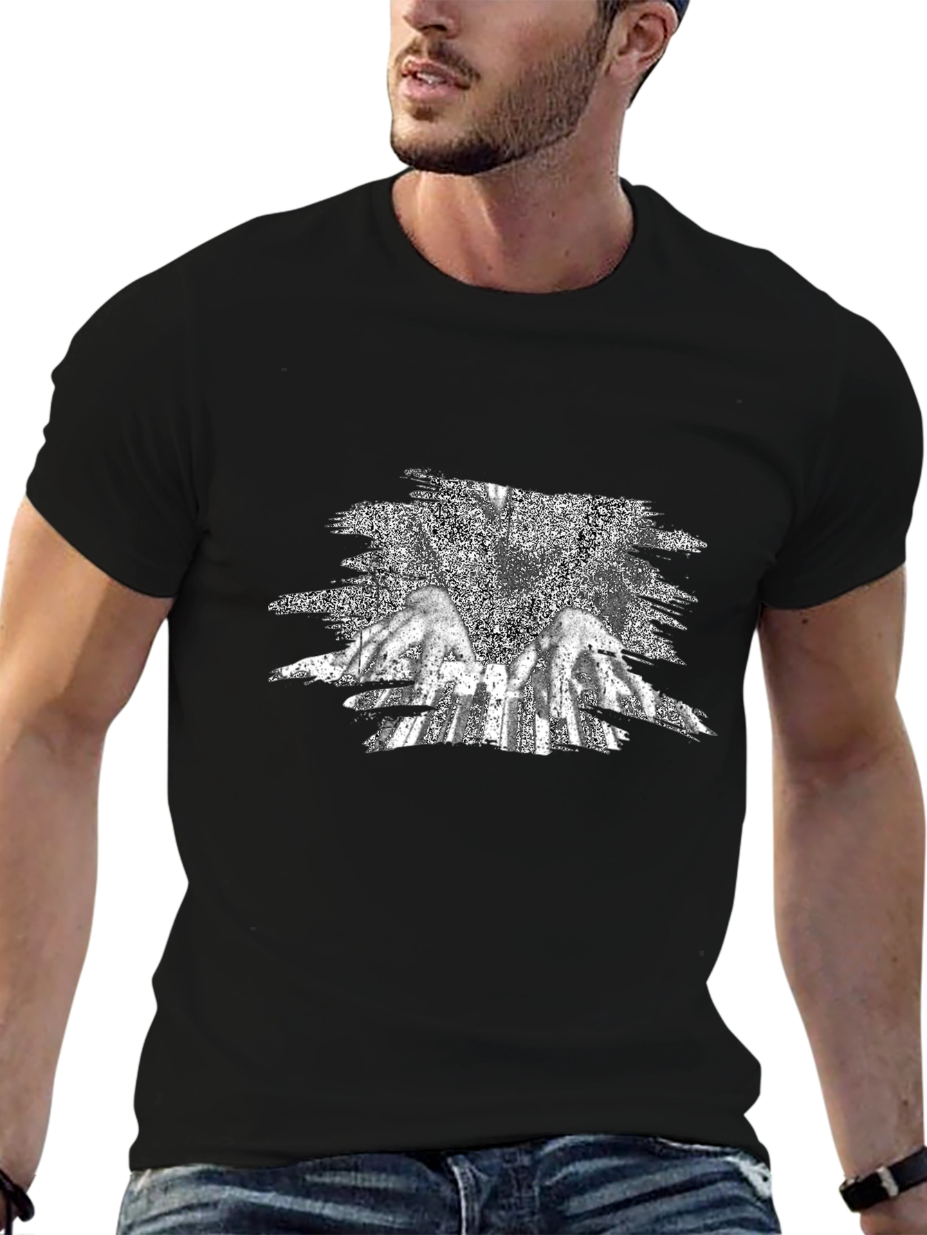 Black Graphic Tee - Angel Wings Design