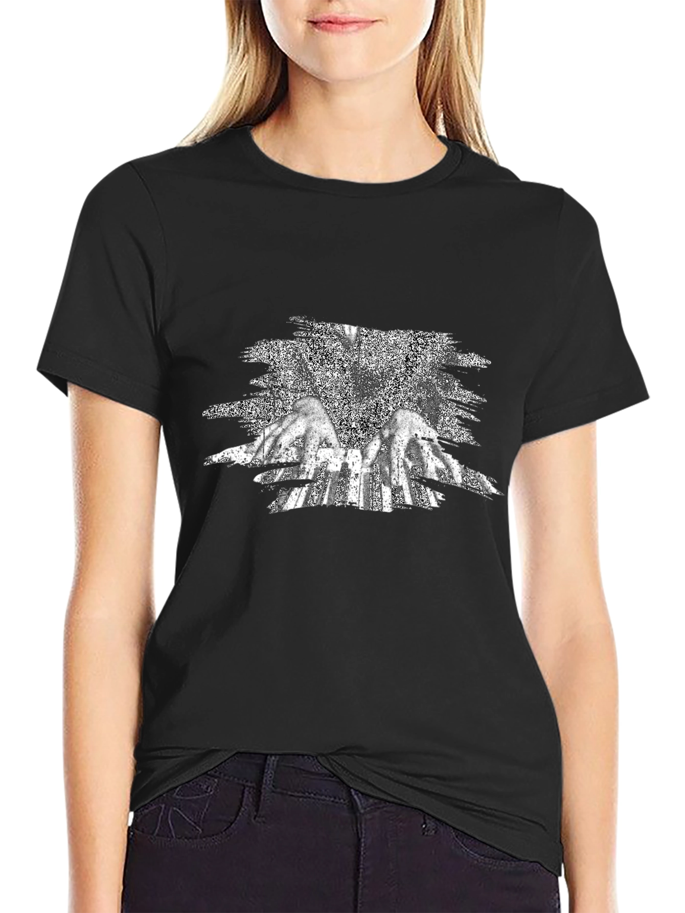 Black Graphic Tee - Angel Wings Design