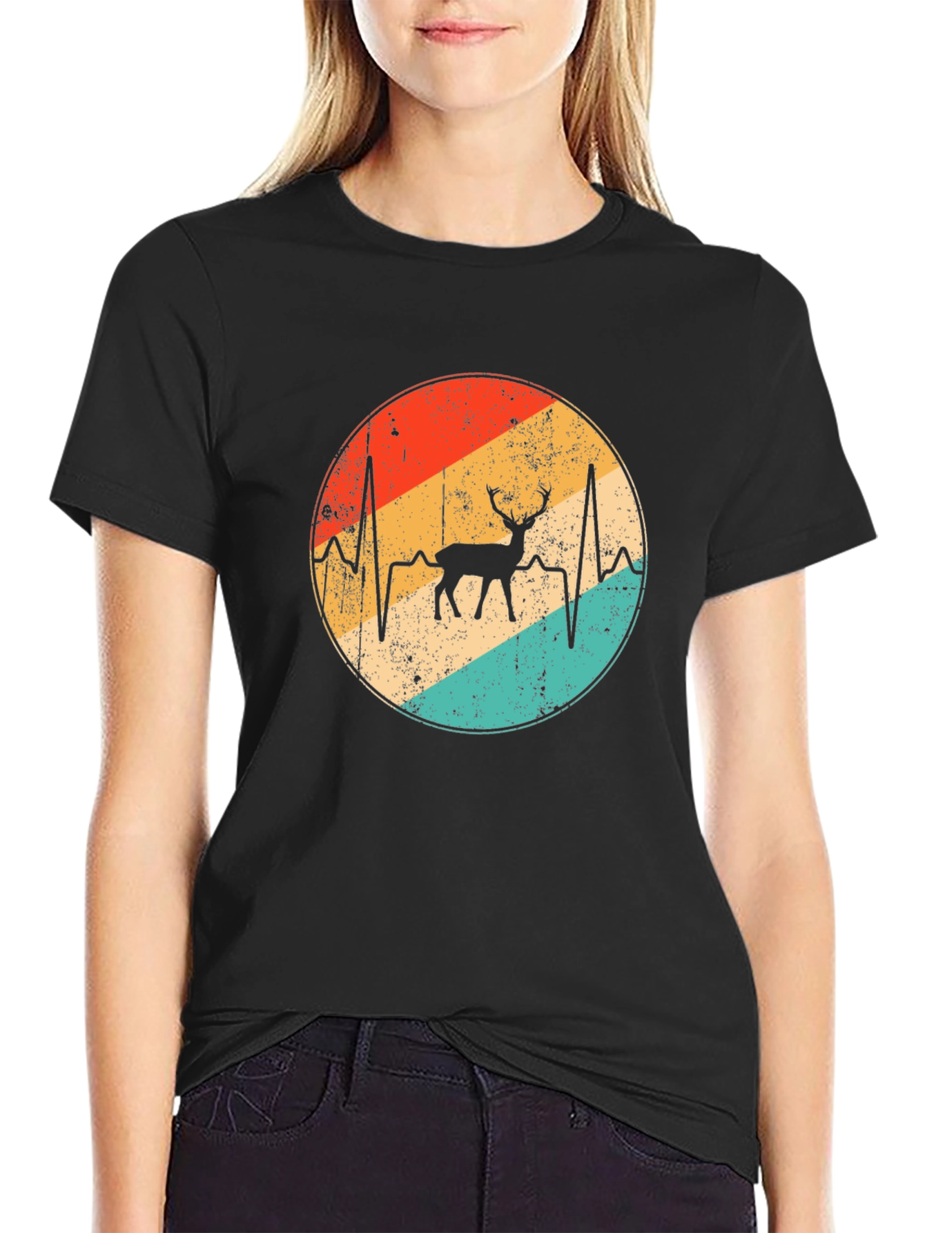Retro Deer Heartbeat Graphic Tee