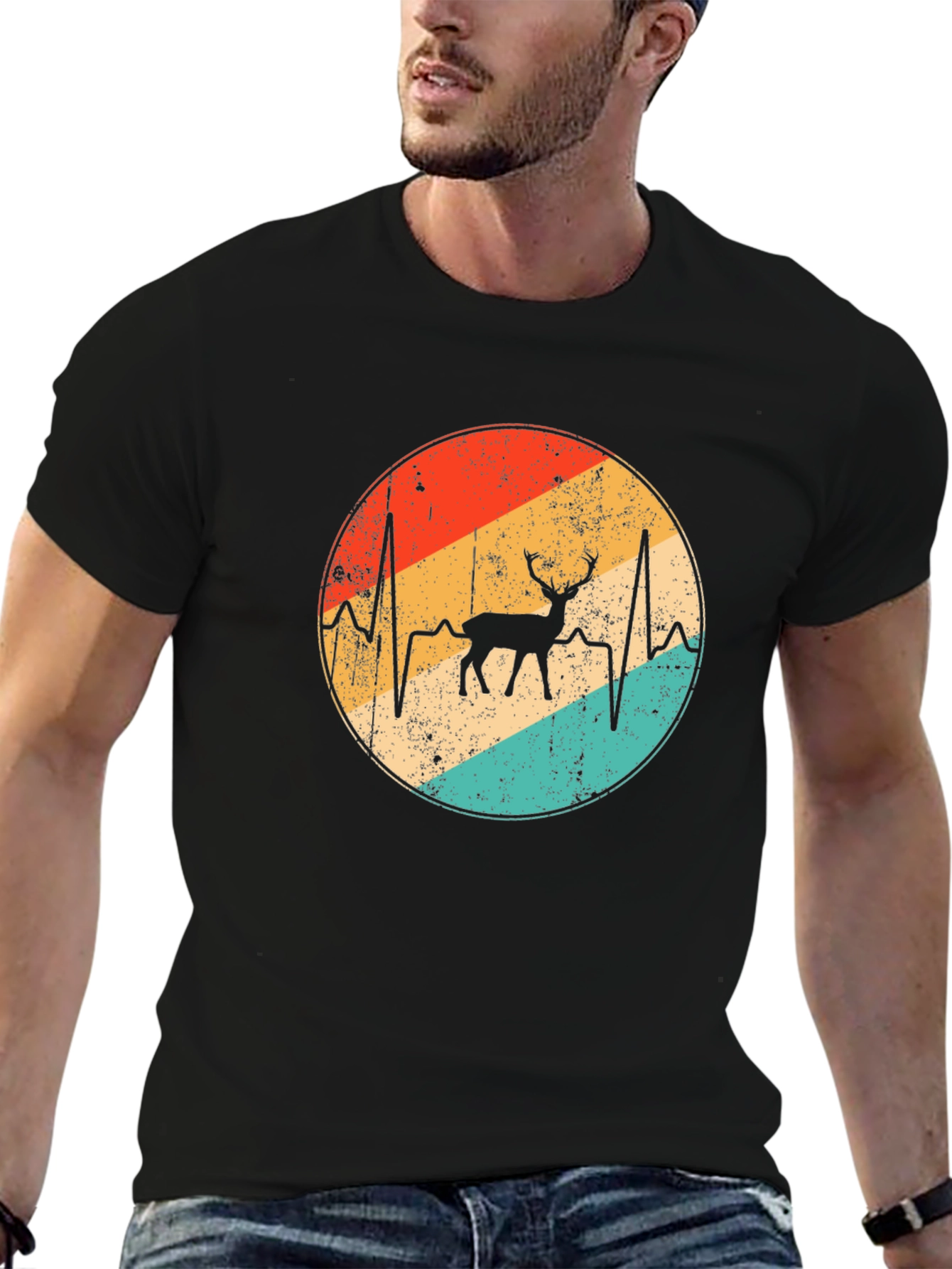 Retro Deer Heartbeat Graphic Tee