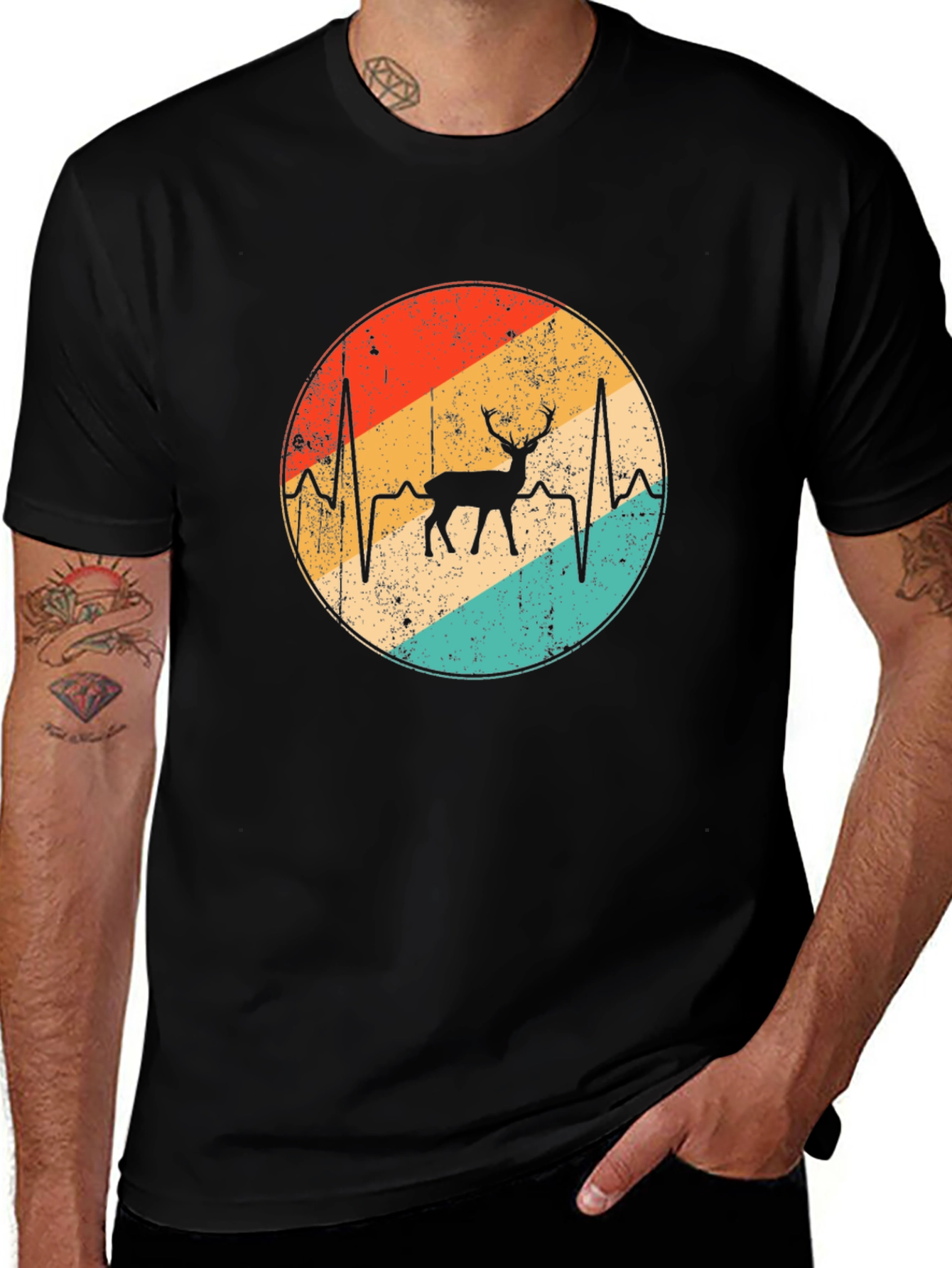 Retro Deer Heartbeat Graphic Tee