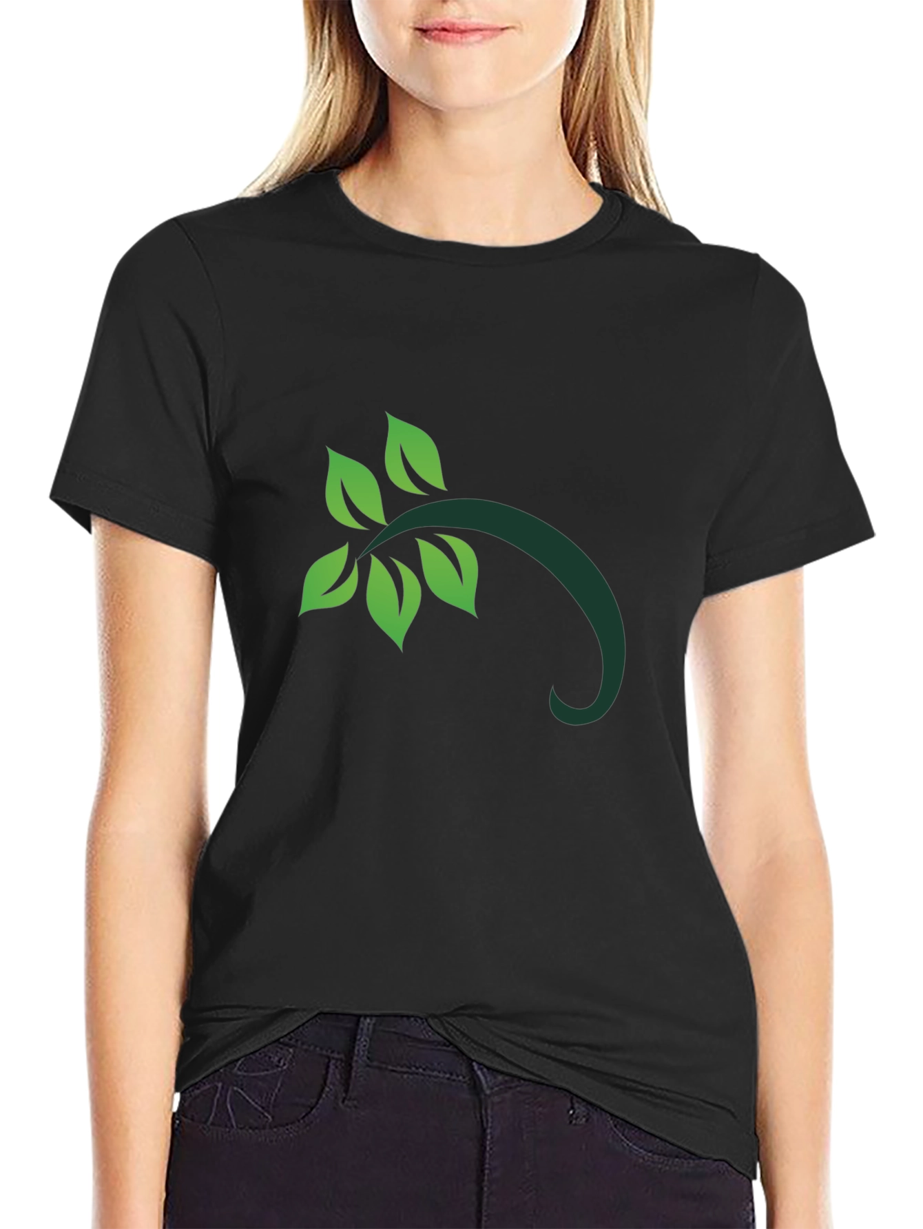 Leaf Branch Graphic Black T-Shirt