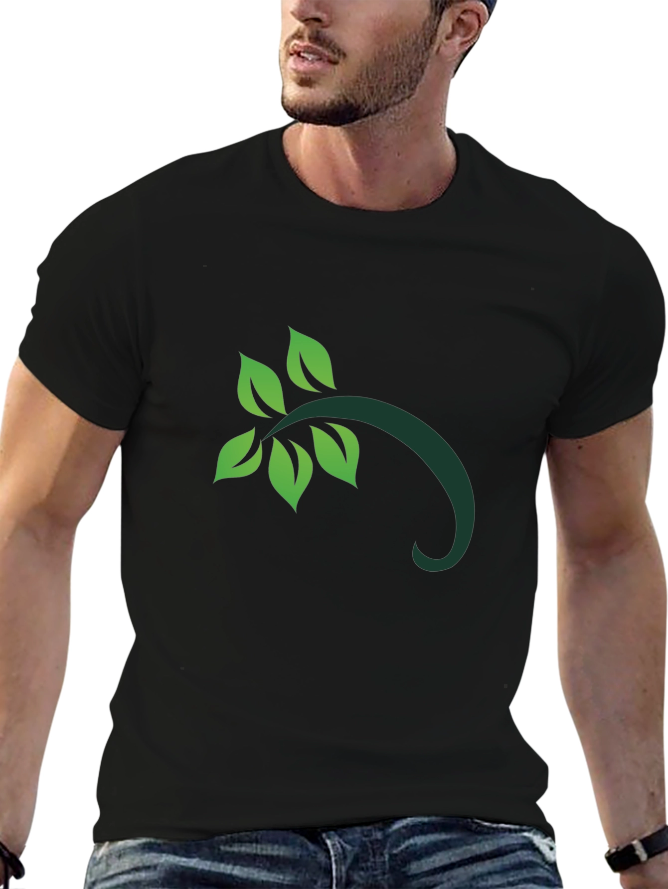 Leaf Branch Graphic Black T-Shirt