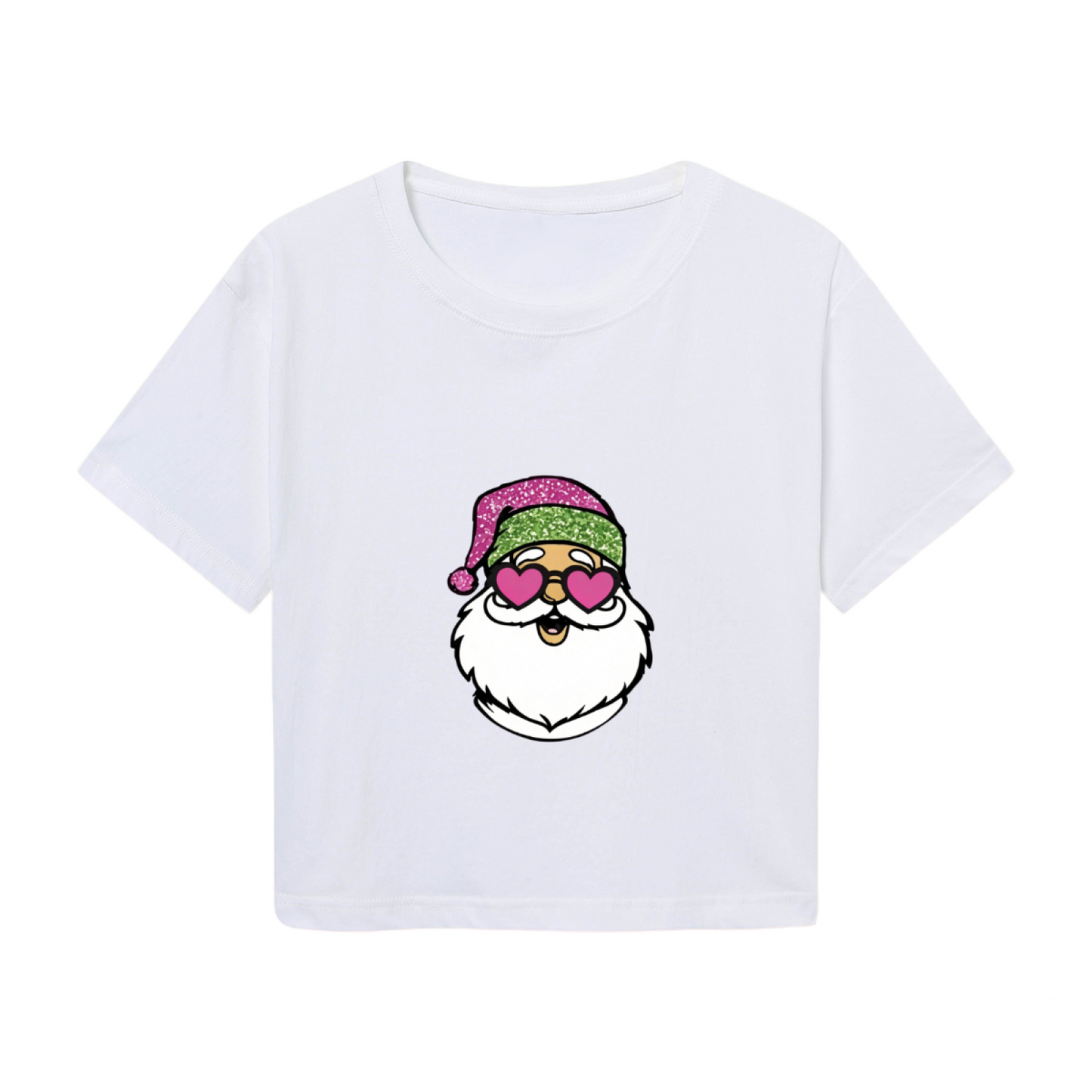 Cool Heart Sunglasses Santa Claus Christmas Crop Tee