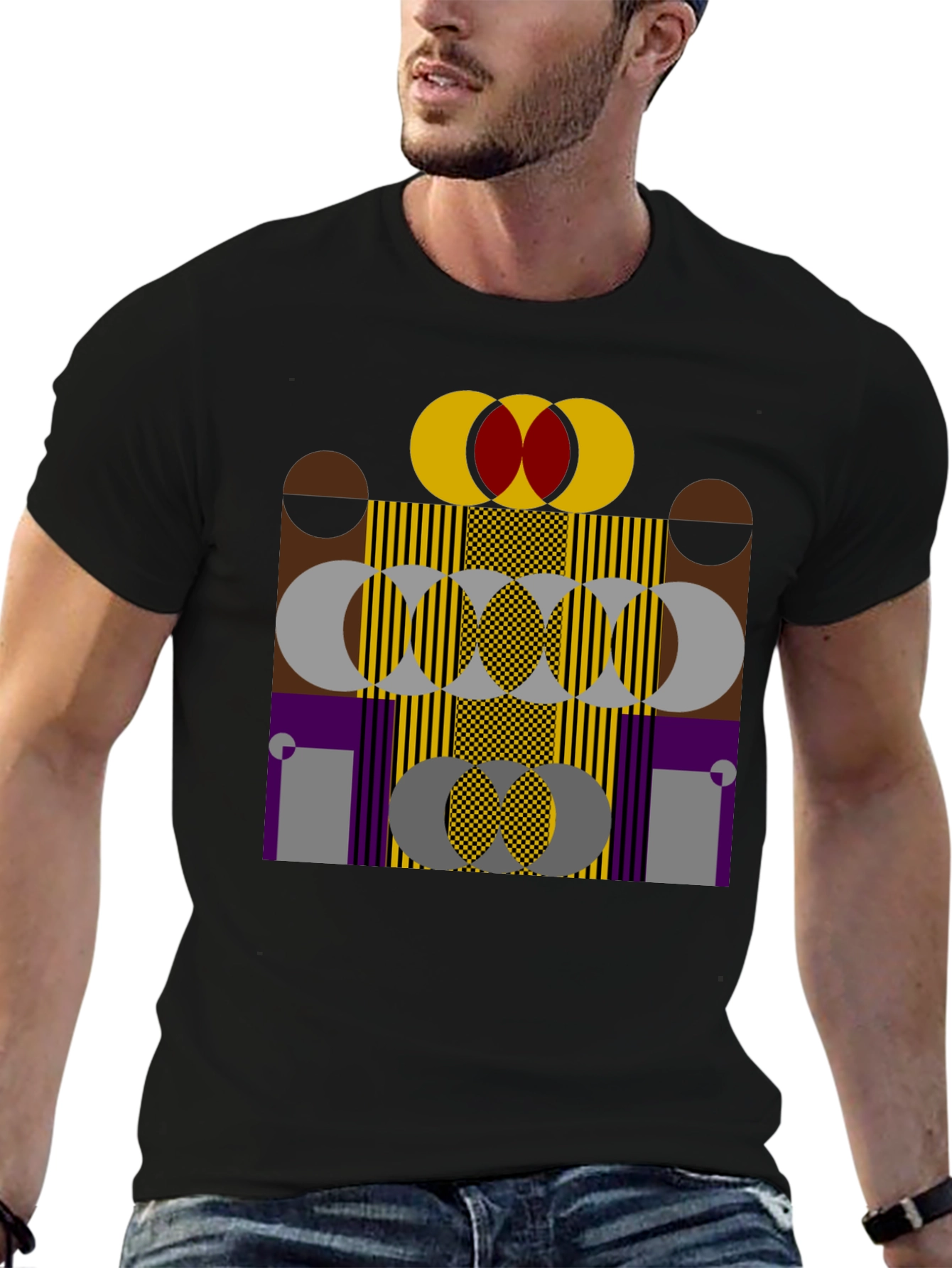 Abstract Geometric Graphic Print Black T-Shirt