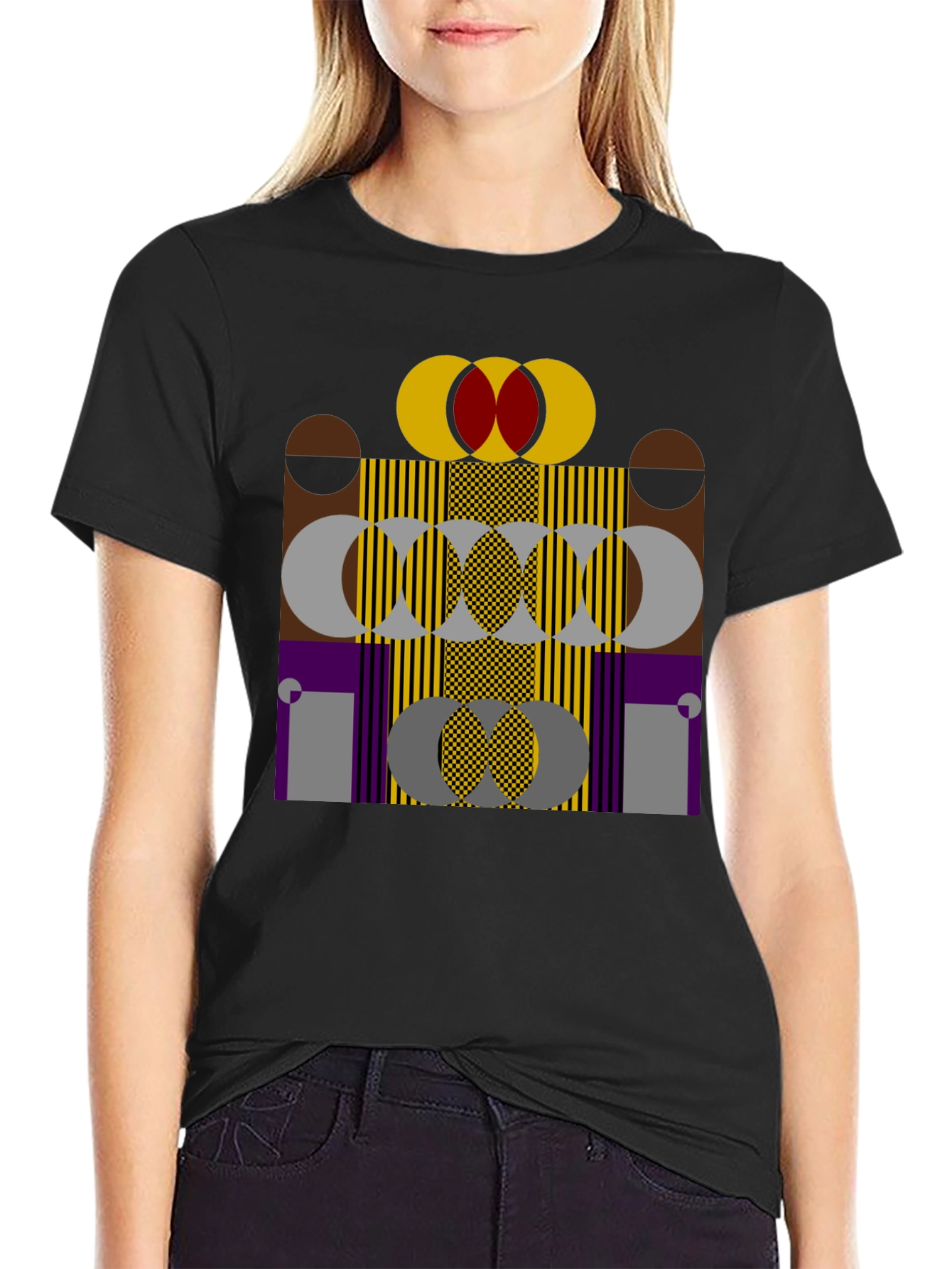 Abstract Geometric Graphic Print Black T-Shirt