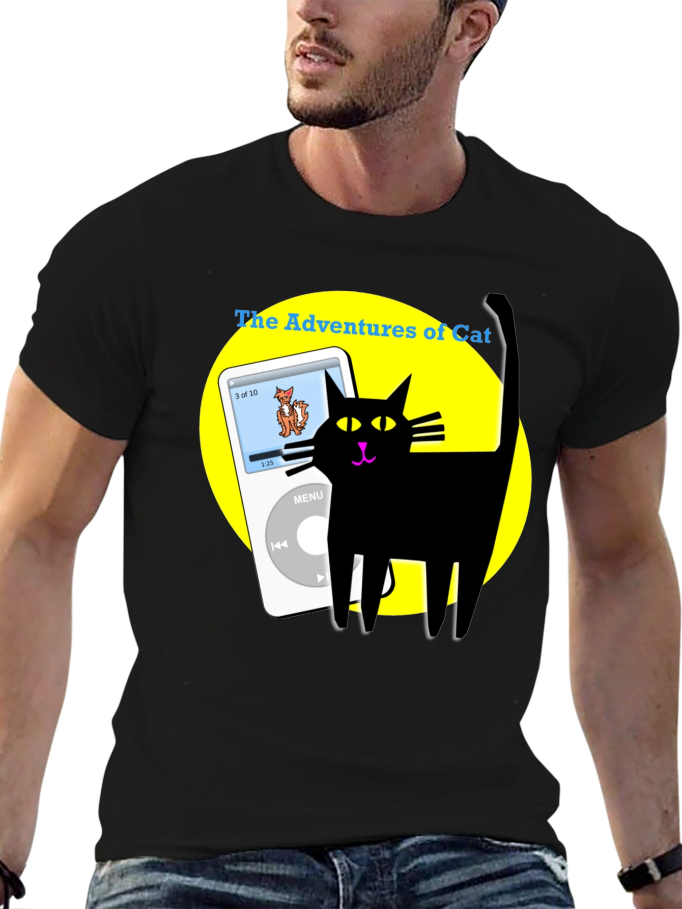 Adventures of Cat T-Shirt - Black Cotton Tee