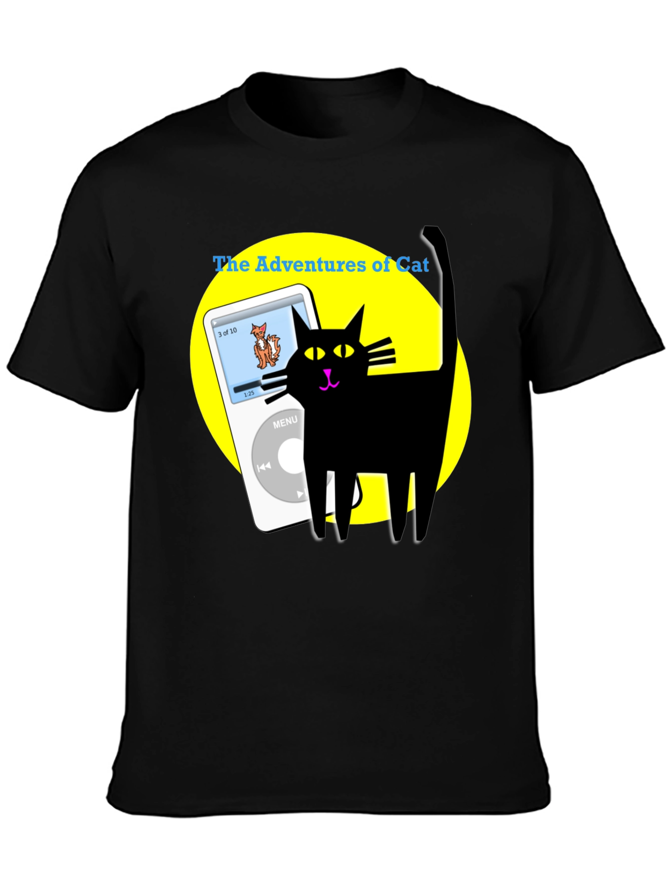 Adventures of Cat T-Shirt - Black Cotton Tee